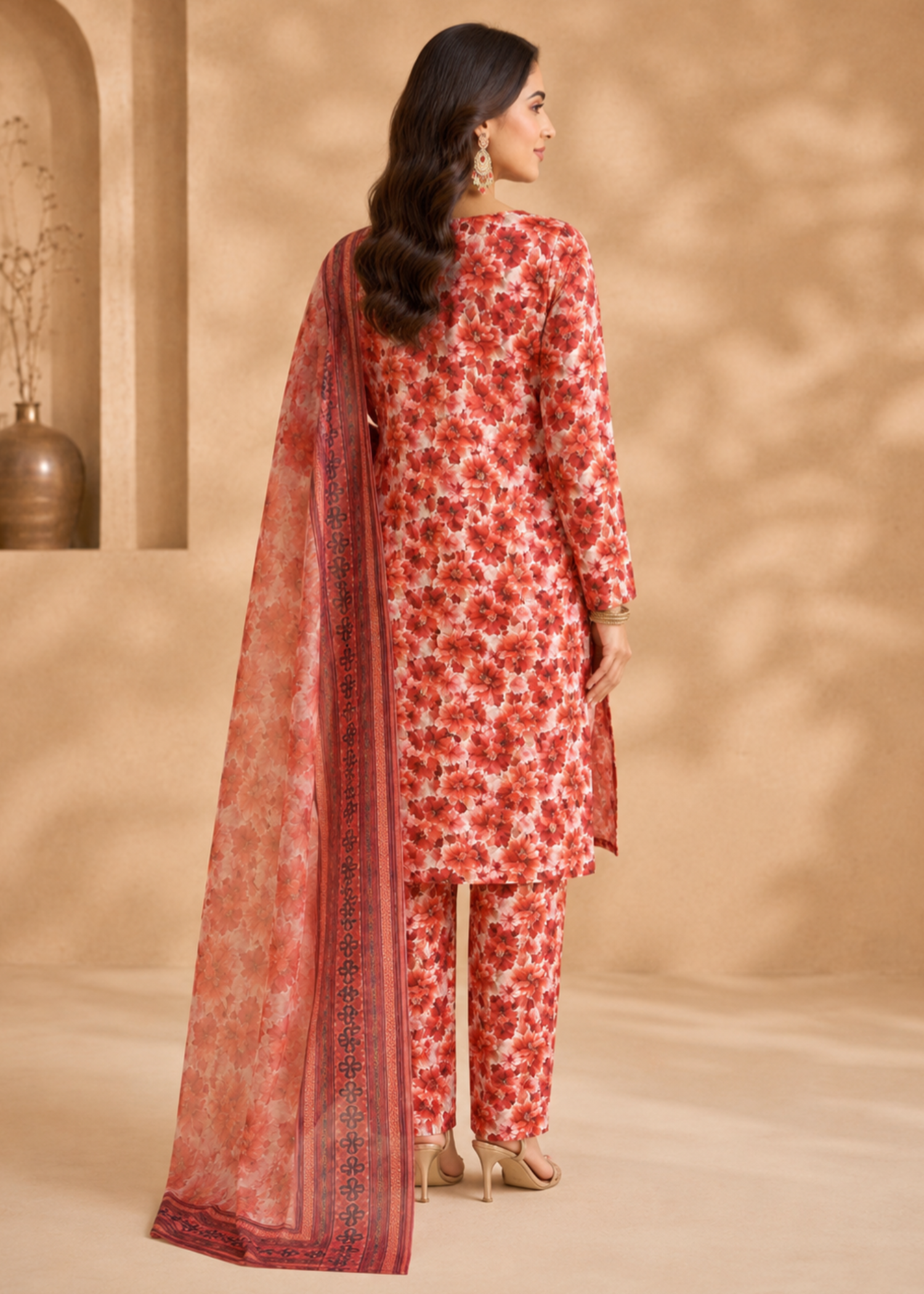 swiss lawn Unstitched in Red, white