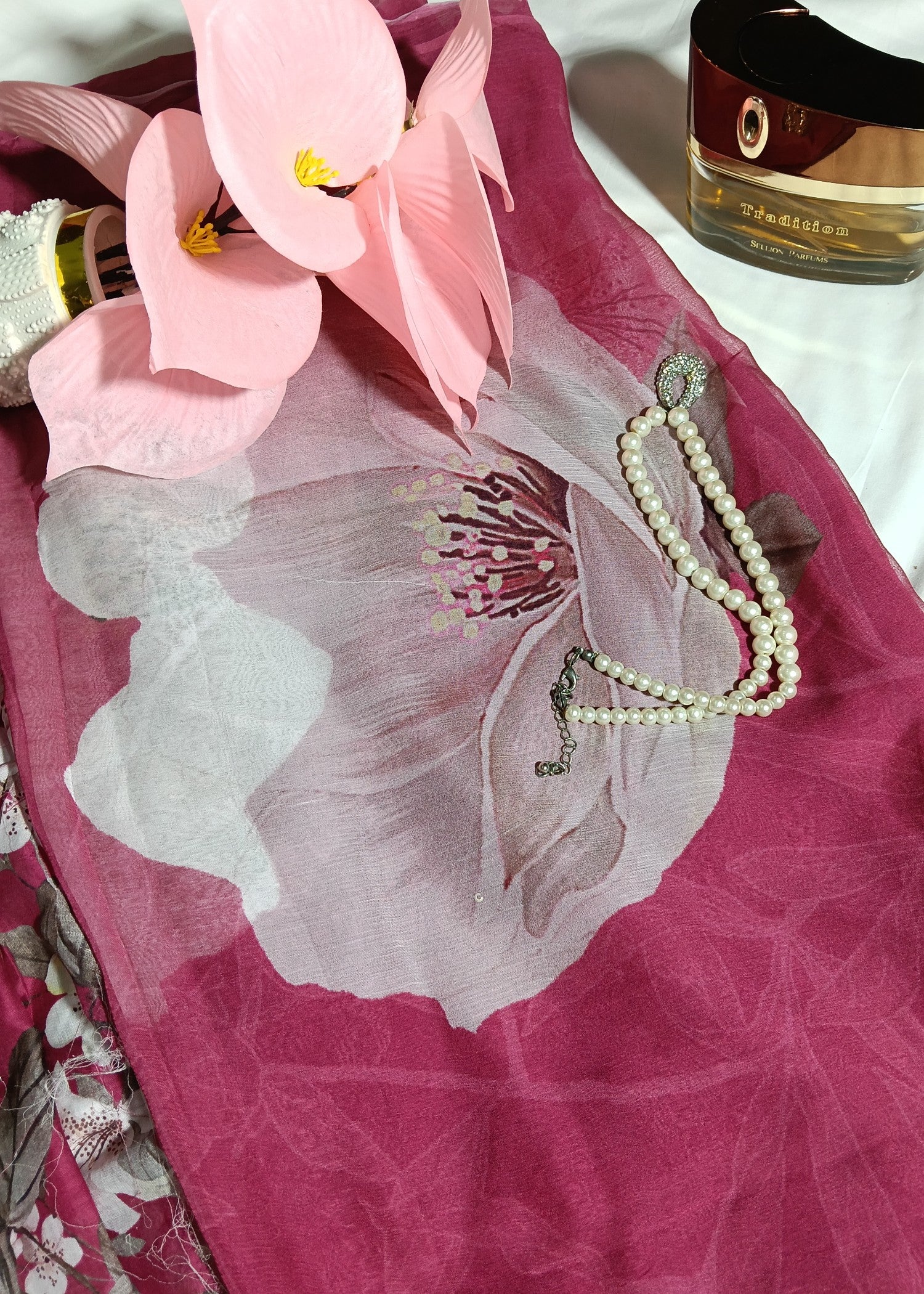 swiss lawn Unstitched in Porcelain, plum purple