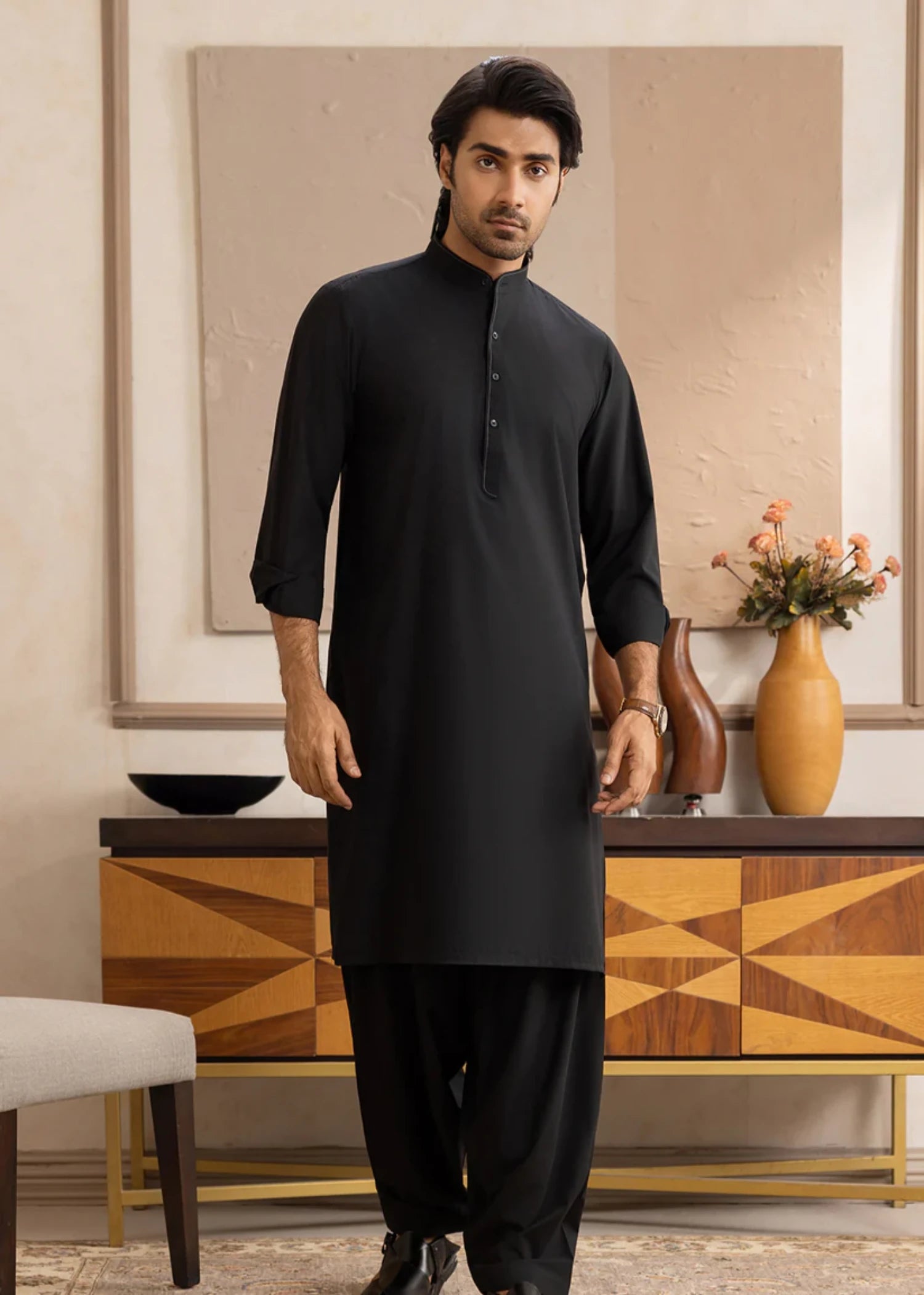 cotton Shalwar Kameez in Charcoal black