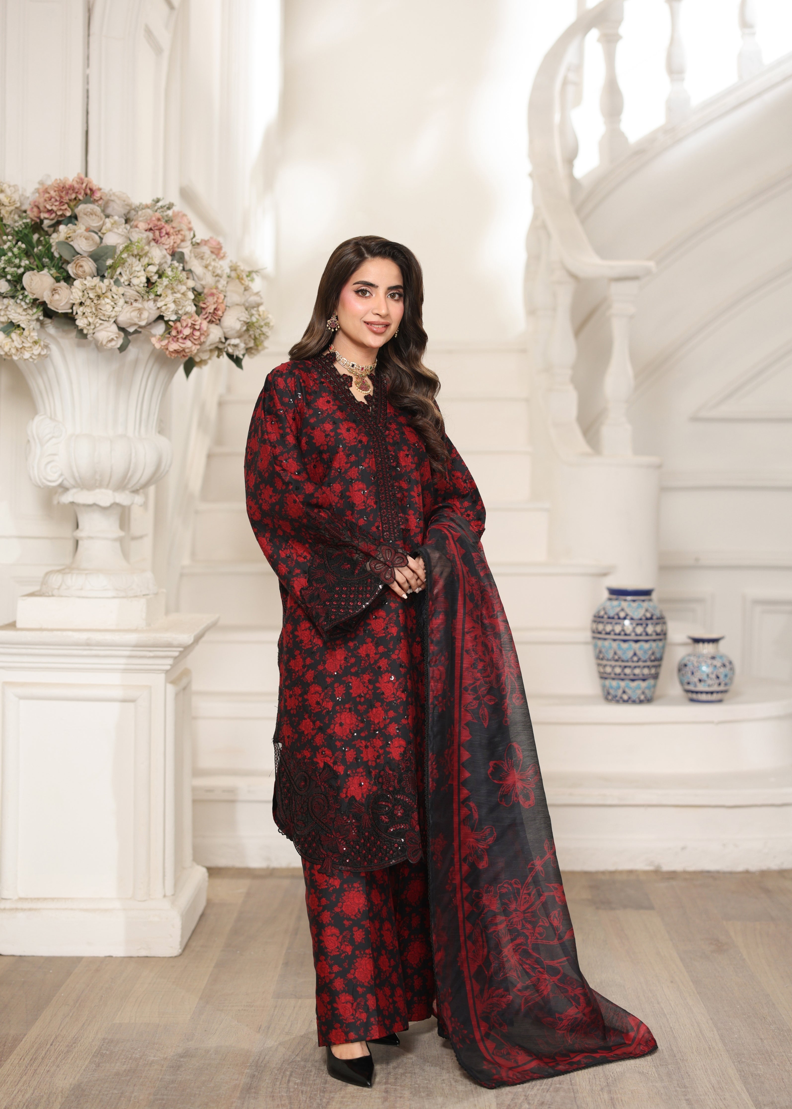 cotton dobby Kurta Set in Blood red