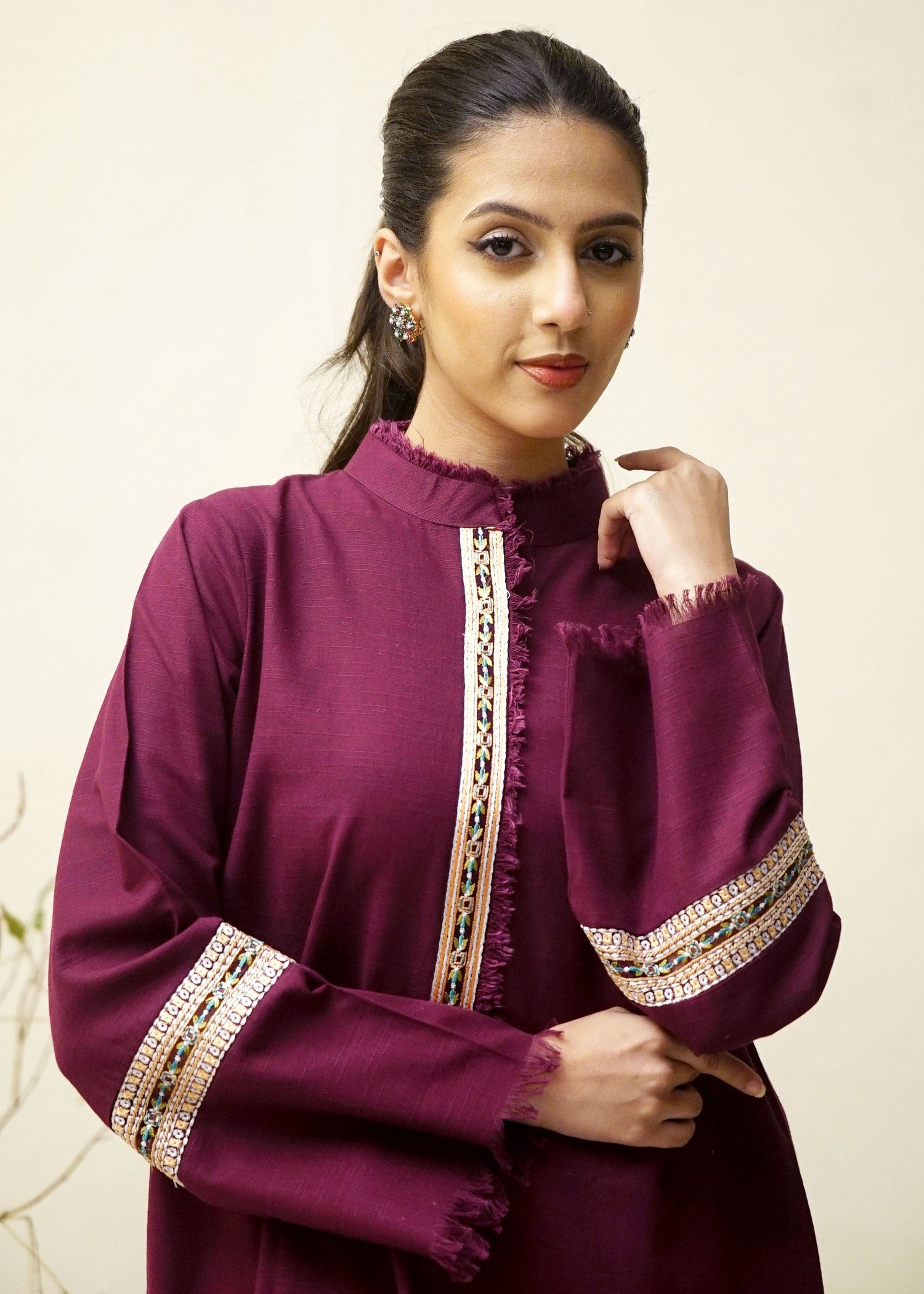 khaddar Kurta Set in Plum