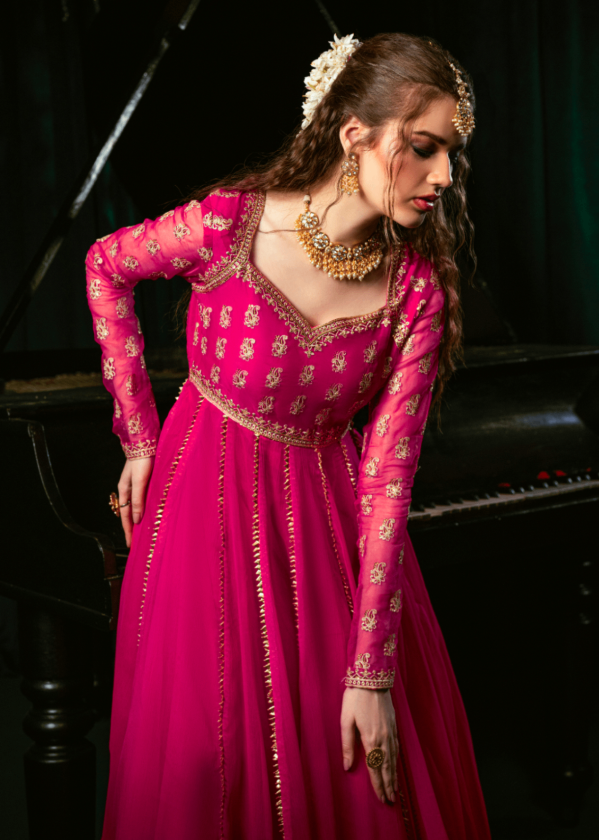 chiffon Pishwas in Shocking pink