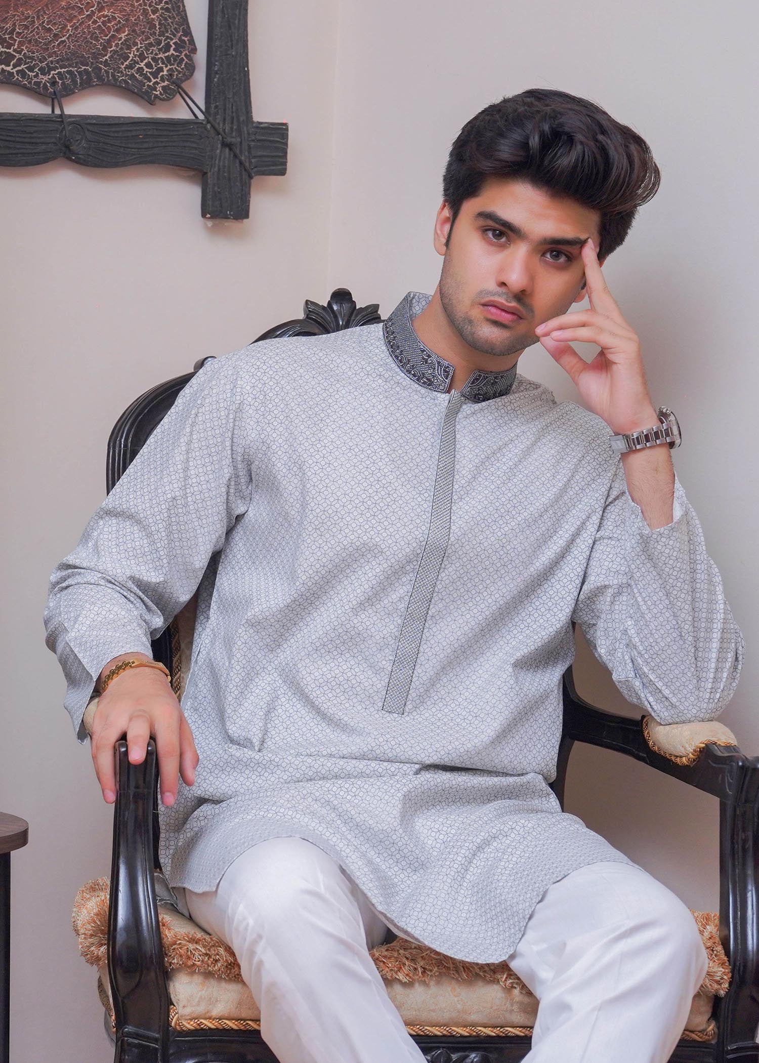 textured wash & wear Kurta in Grey