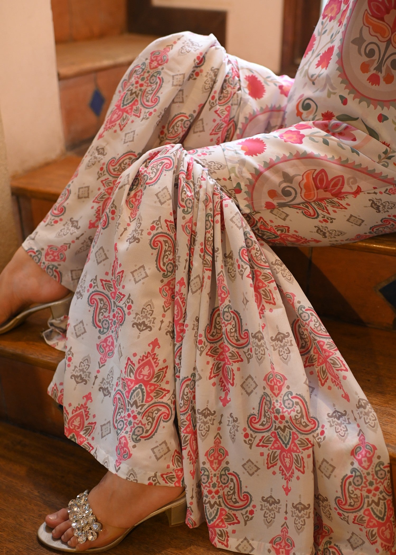 swiss lawn Gharara in Porcelain