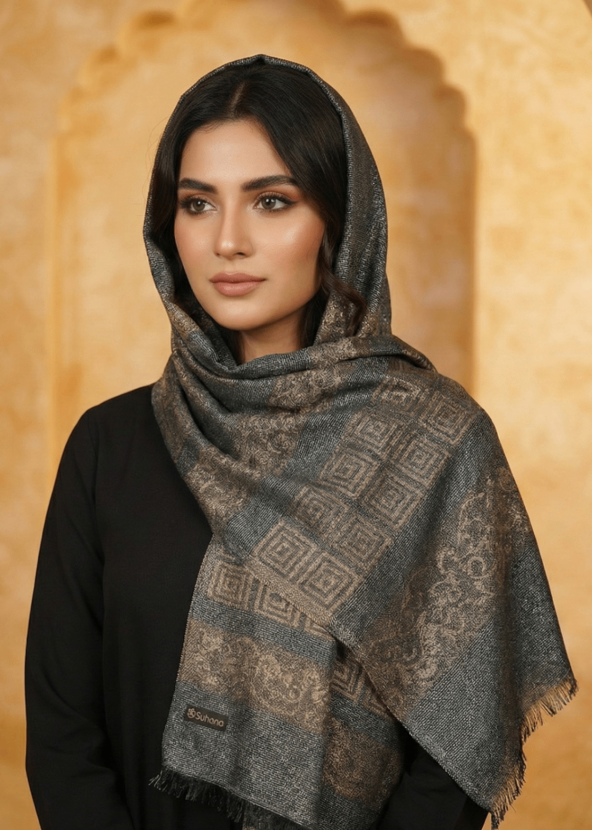 zari lawn Hijab in Charcoal