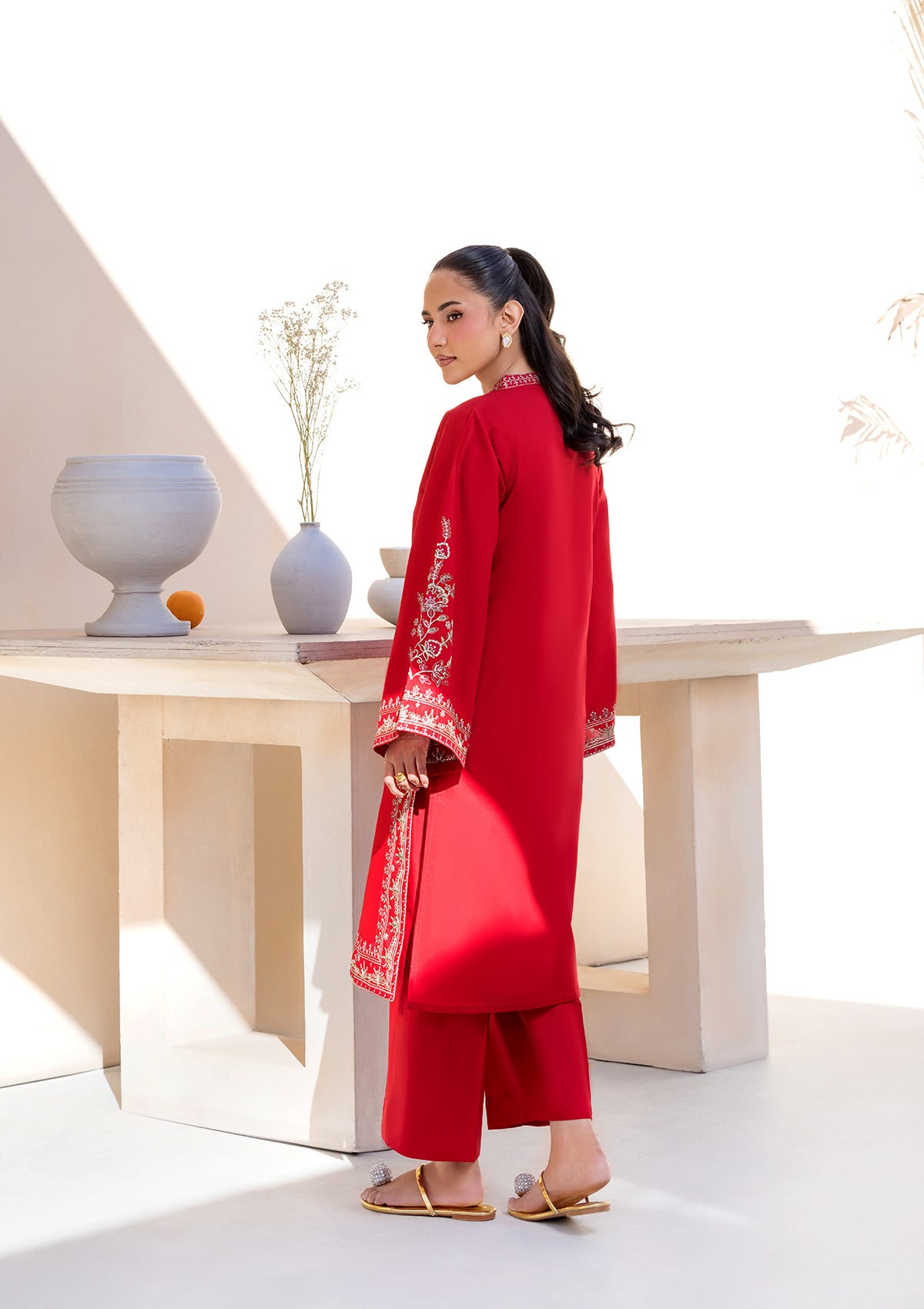 cotton Kurta Set in Red