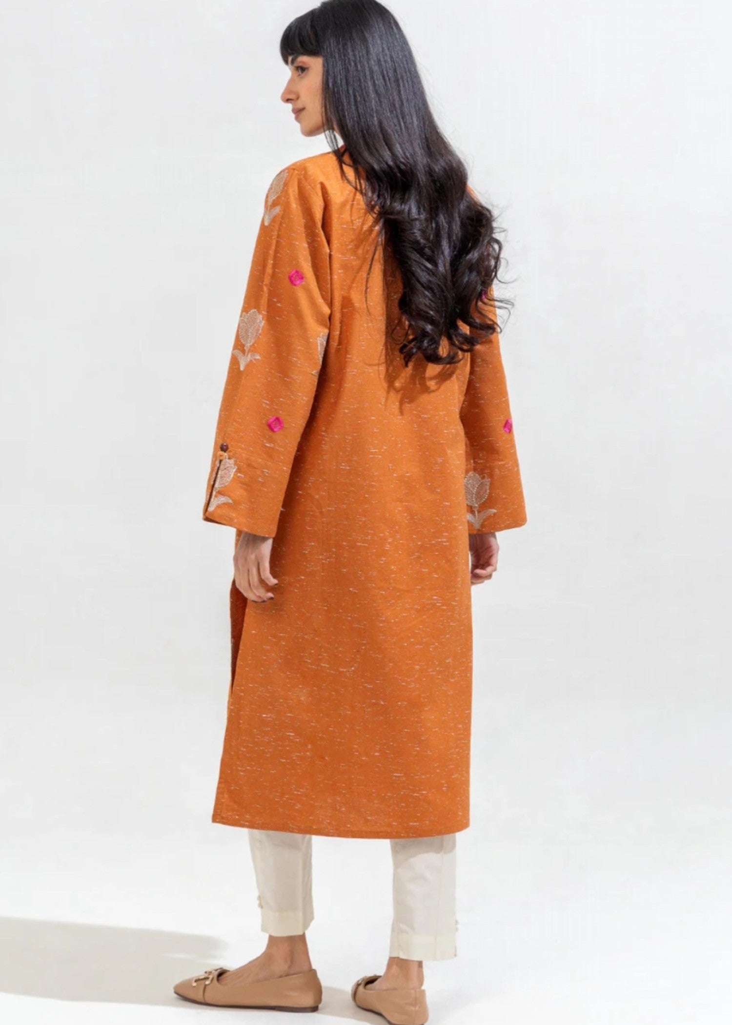 khaddar Kurta Set in Caramel brown