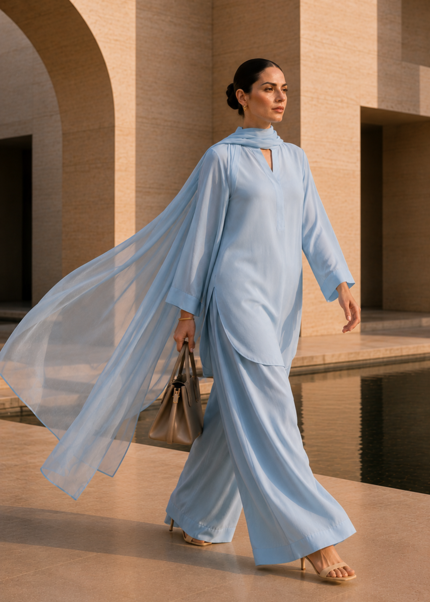 pure cotton Kurta Set in Cloud blue