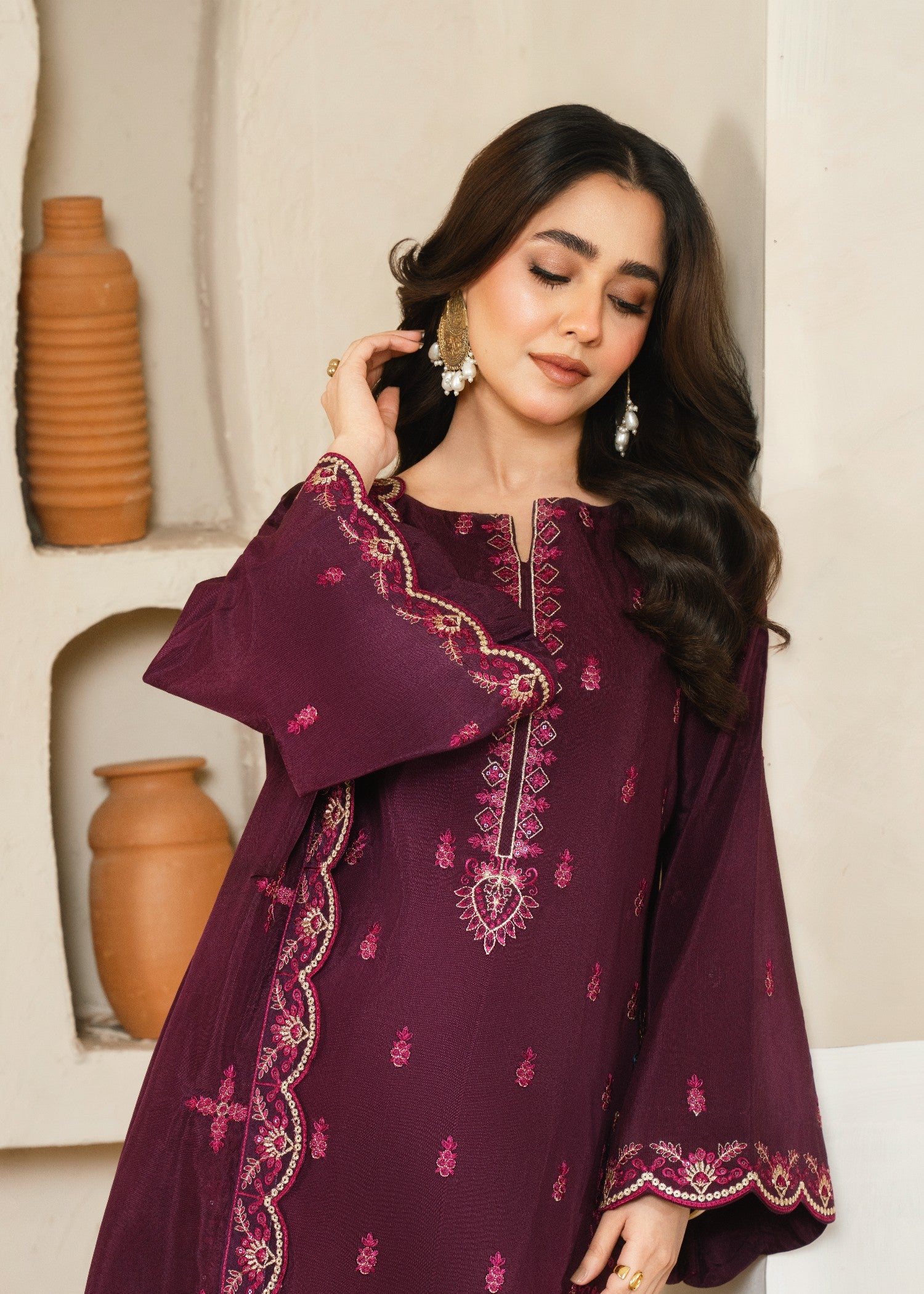 raw silk Kurta Set in Pastel pink, plum purple