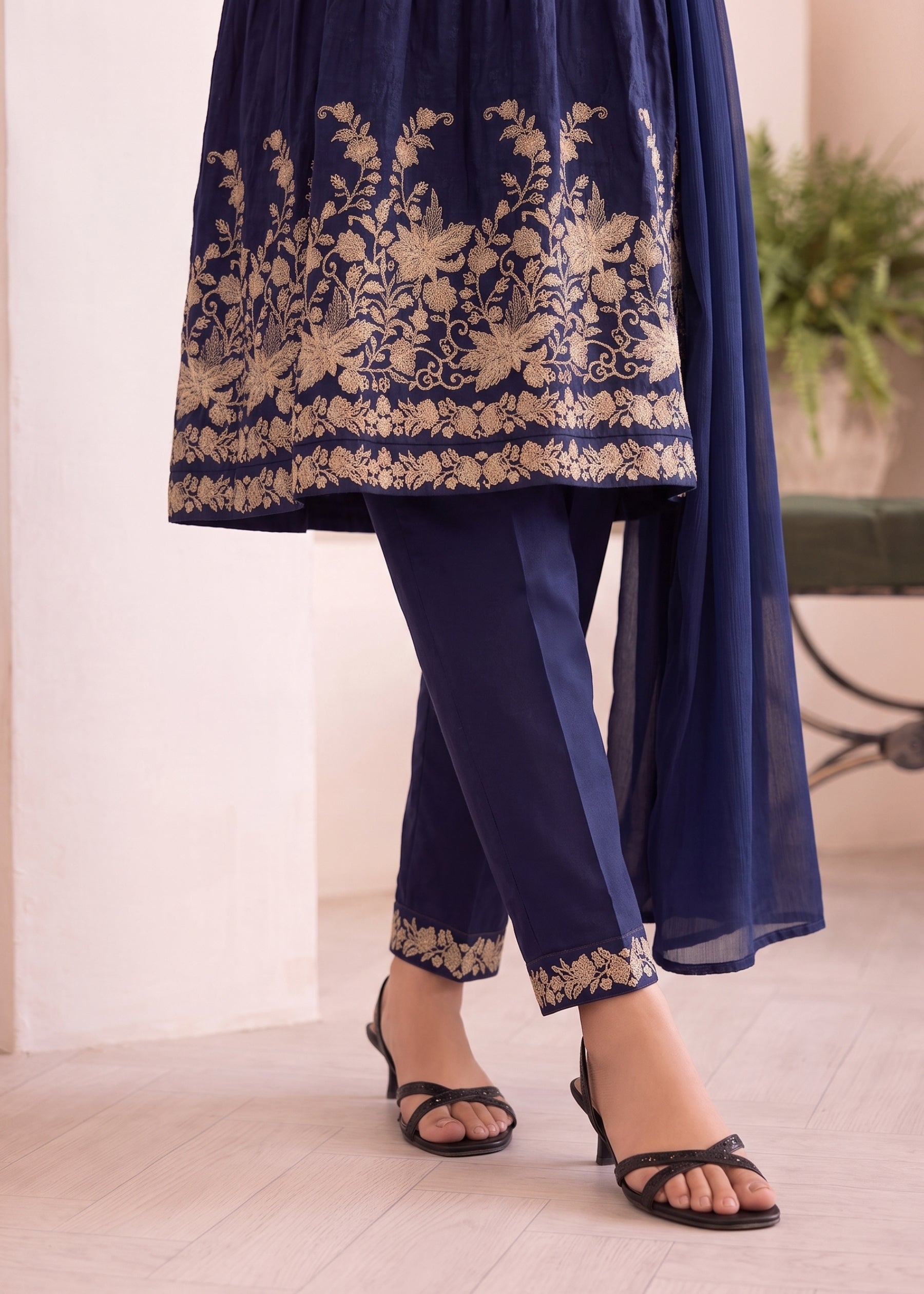 linen Short Frock in Navy blue