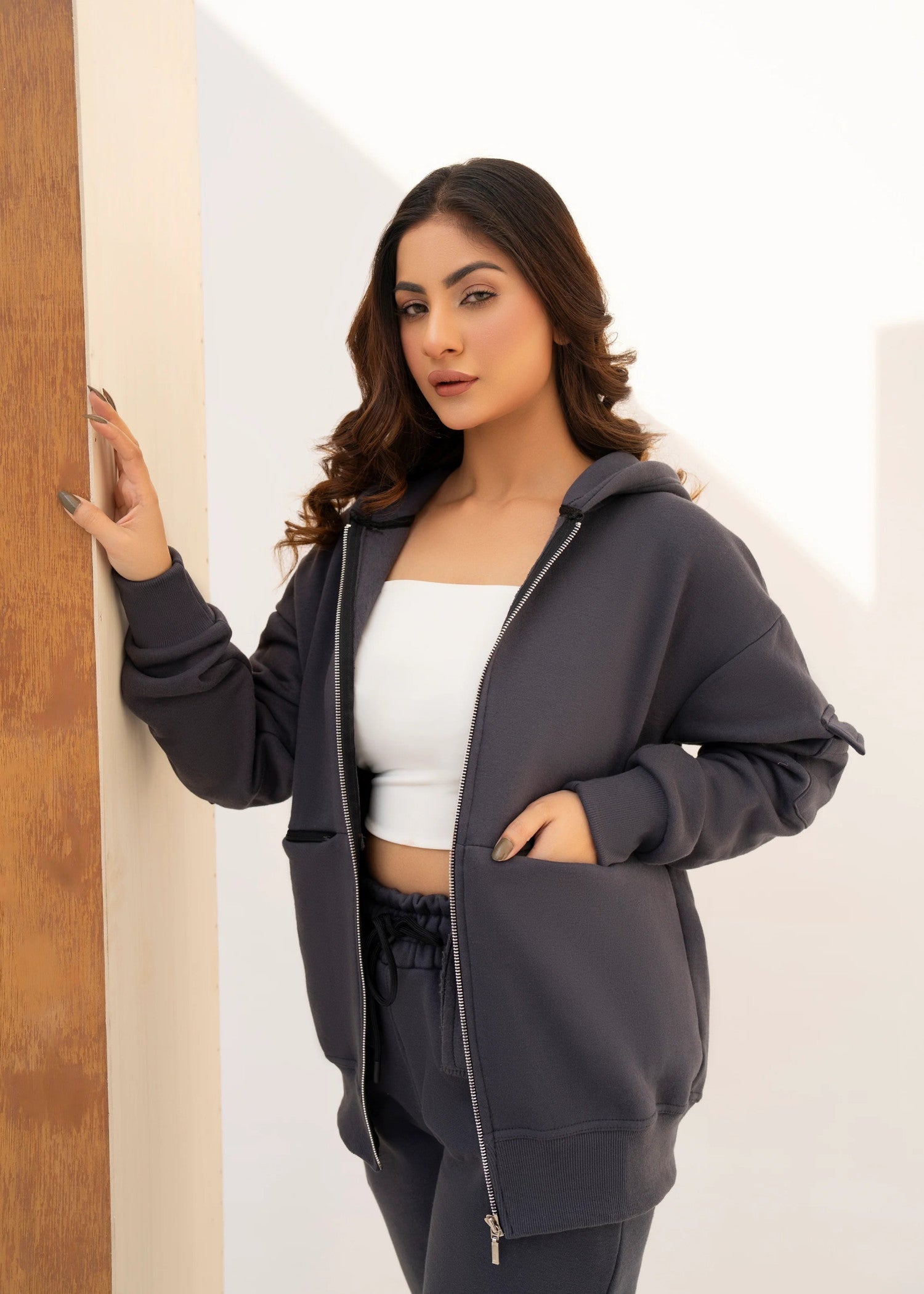 fleece Hoodie in Steal grey