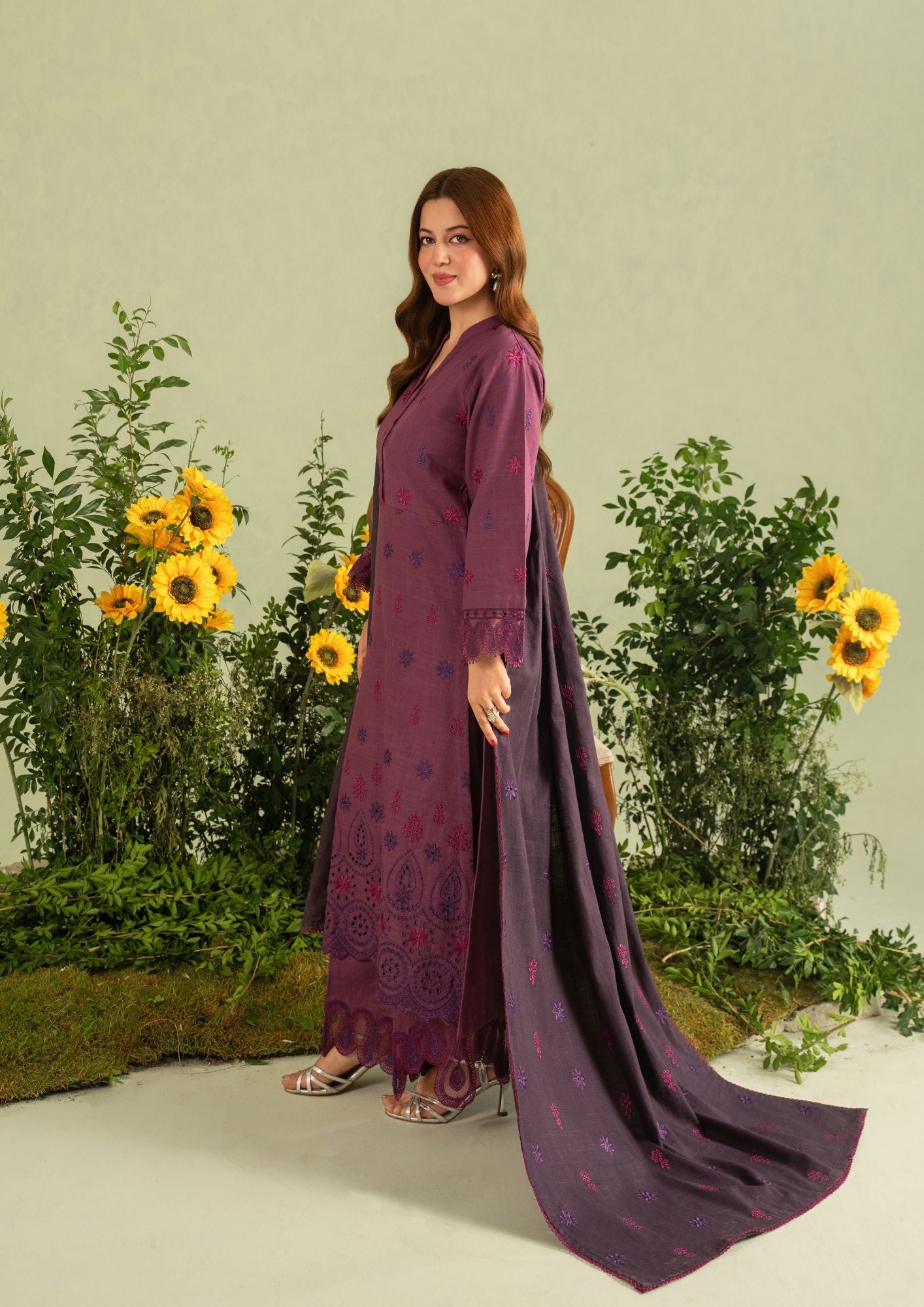 khaddar Kurta Set in Plum purple