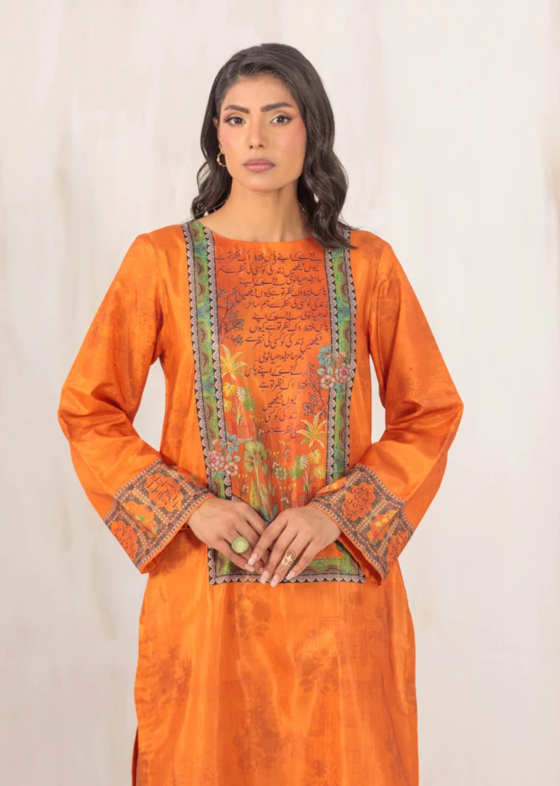 viscose raw silk Kurta Set in Ochre orange