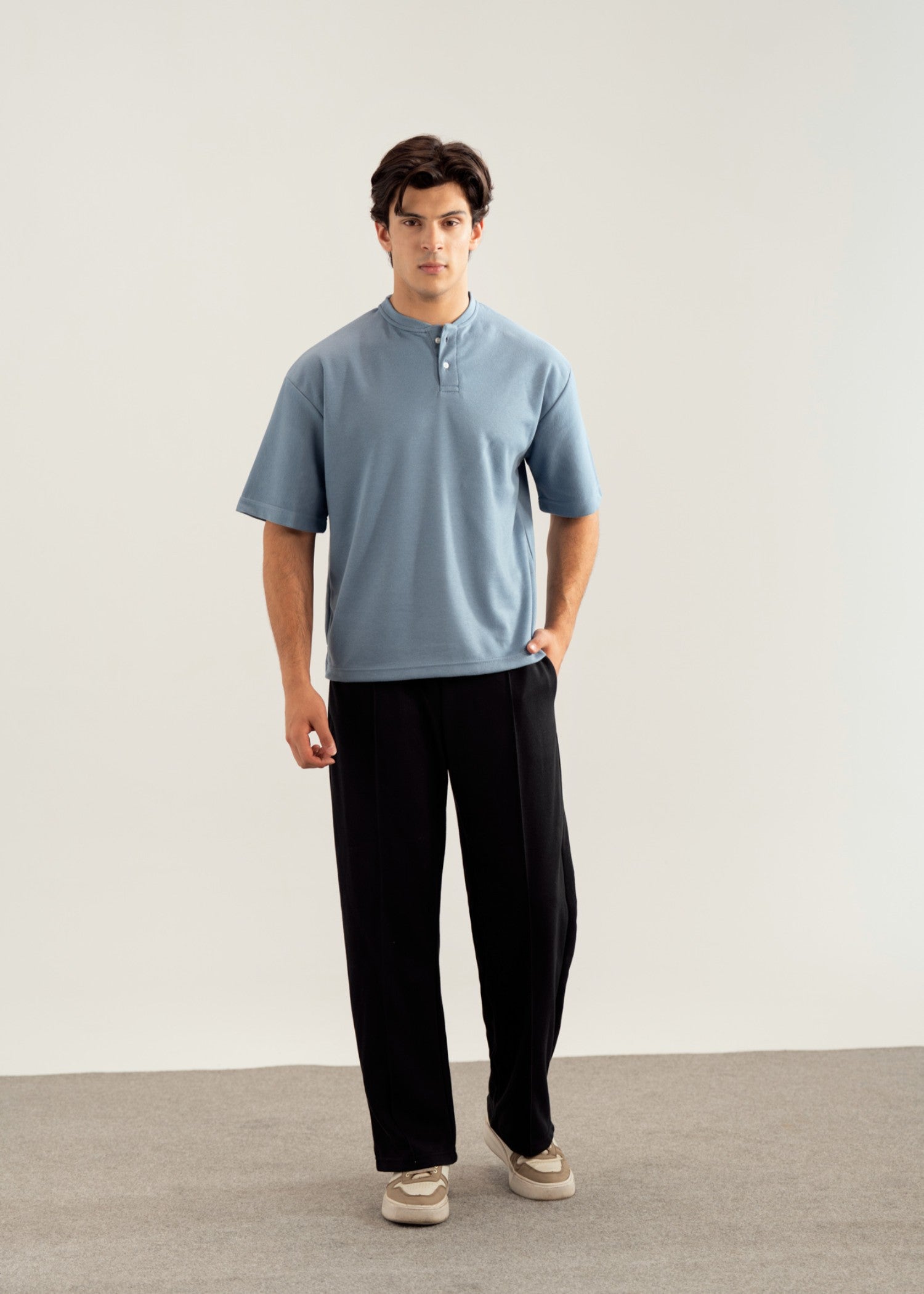 interlock knit T Shirt in Sky blue