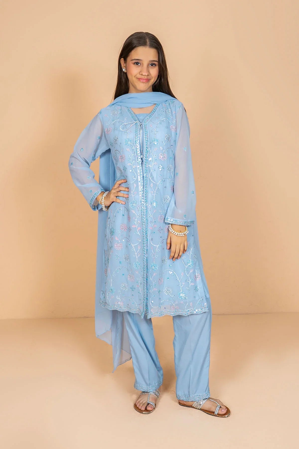 chiffon Kurta Set in Sky blue