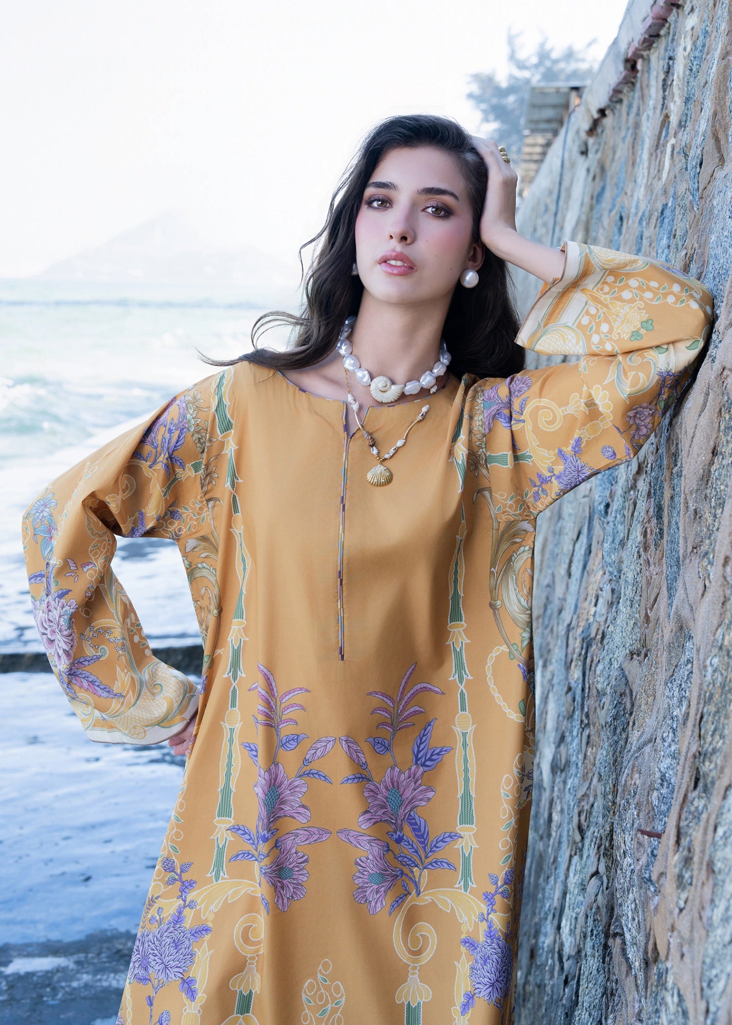 silk grip Kaftan in Saffron