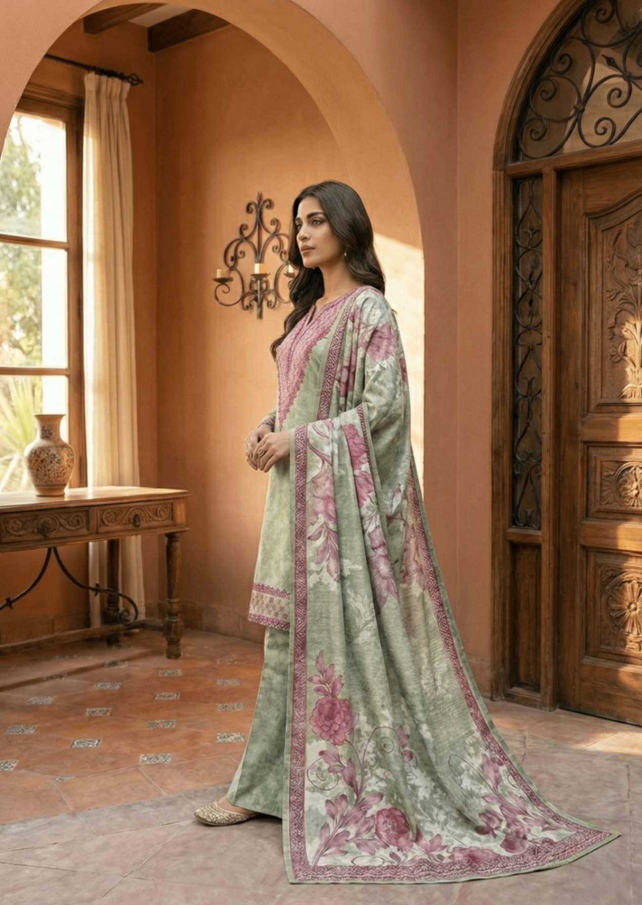 poly lawn Kurta Set in Pistachio green