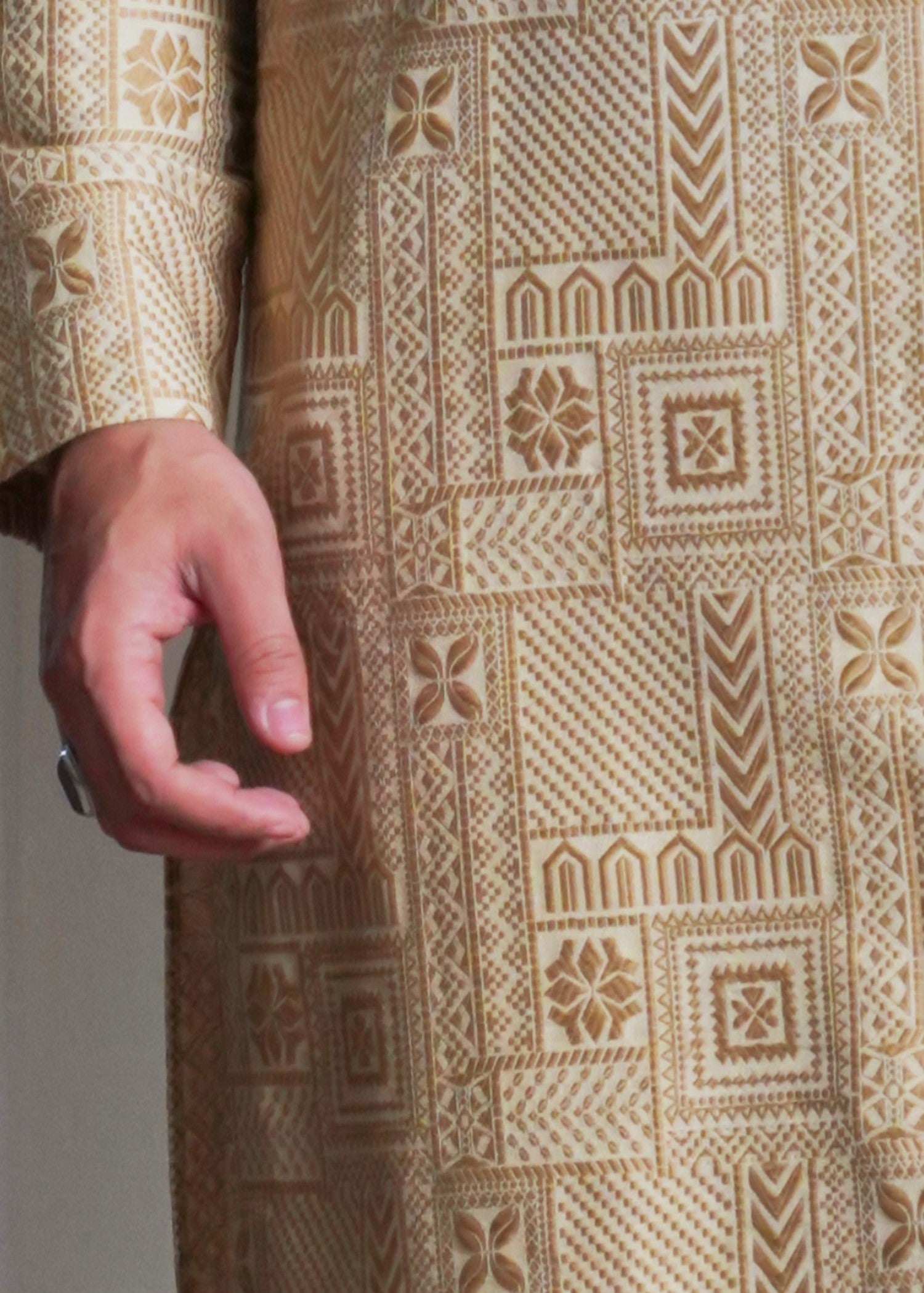 jacquard Kurta Set in Golden brown