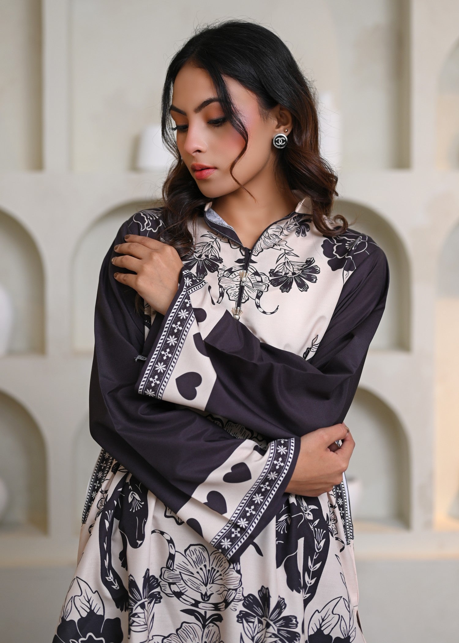 swiss lawn Co Ord Sets in Black, ivory