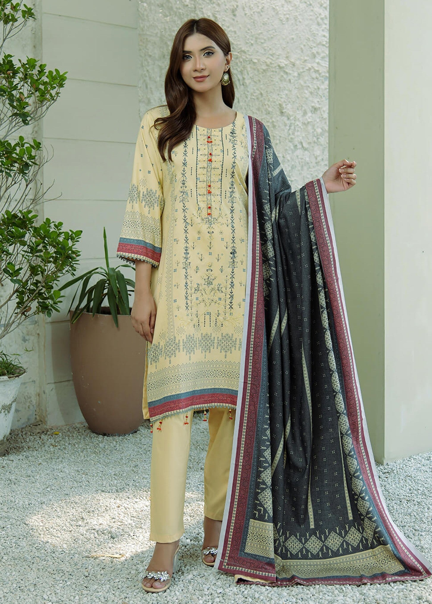 dhanak Unstitched in Yellow