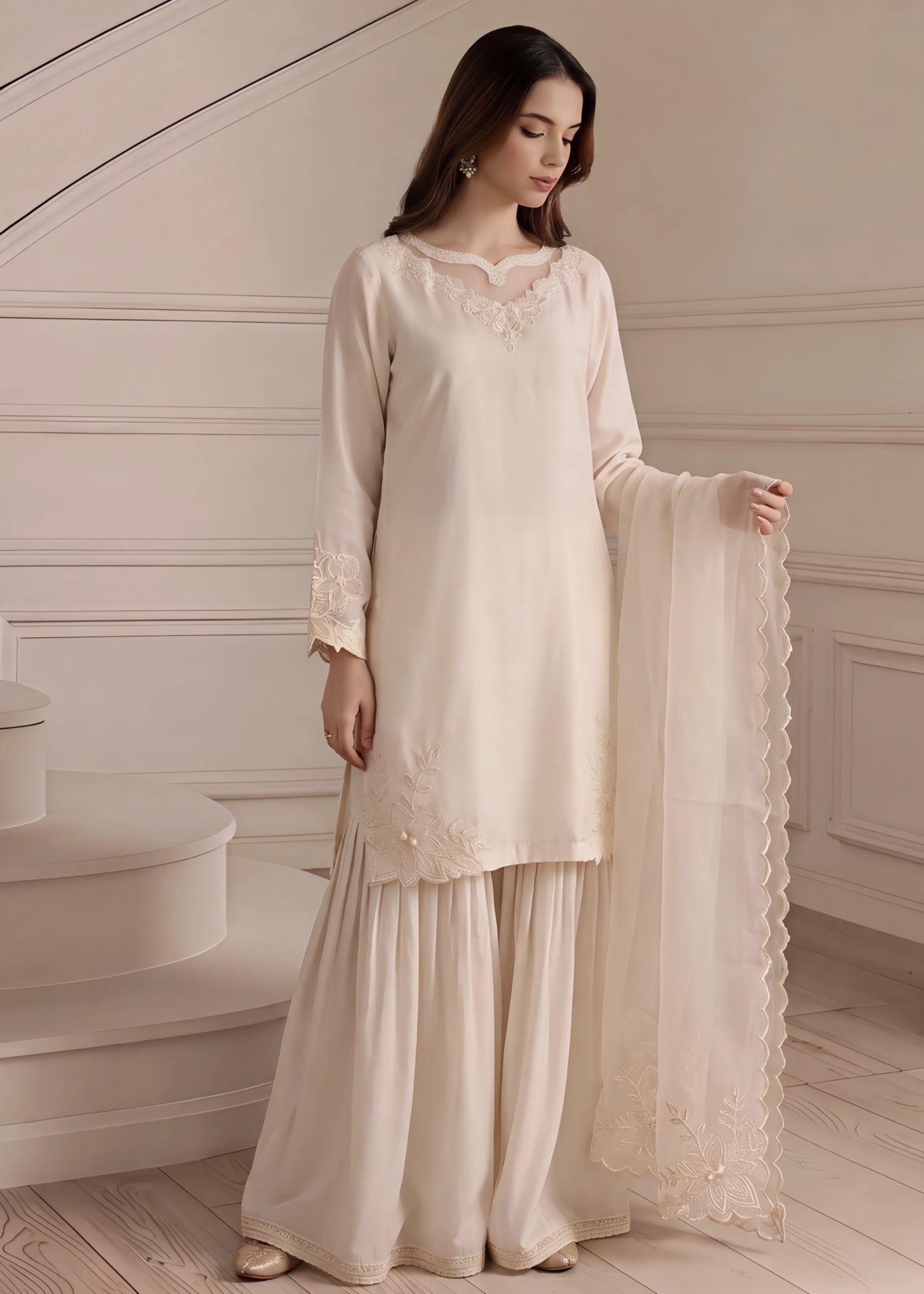 silk Gharara in Off-white