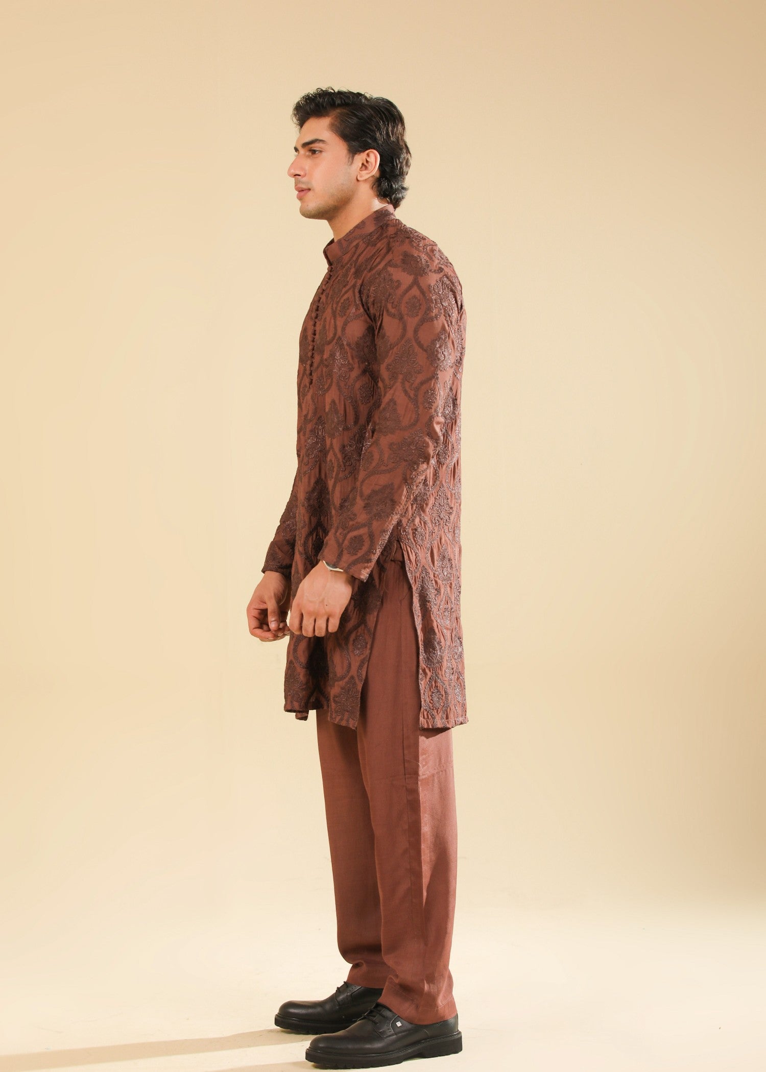 raw silk Kurta Set in Mocha brown