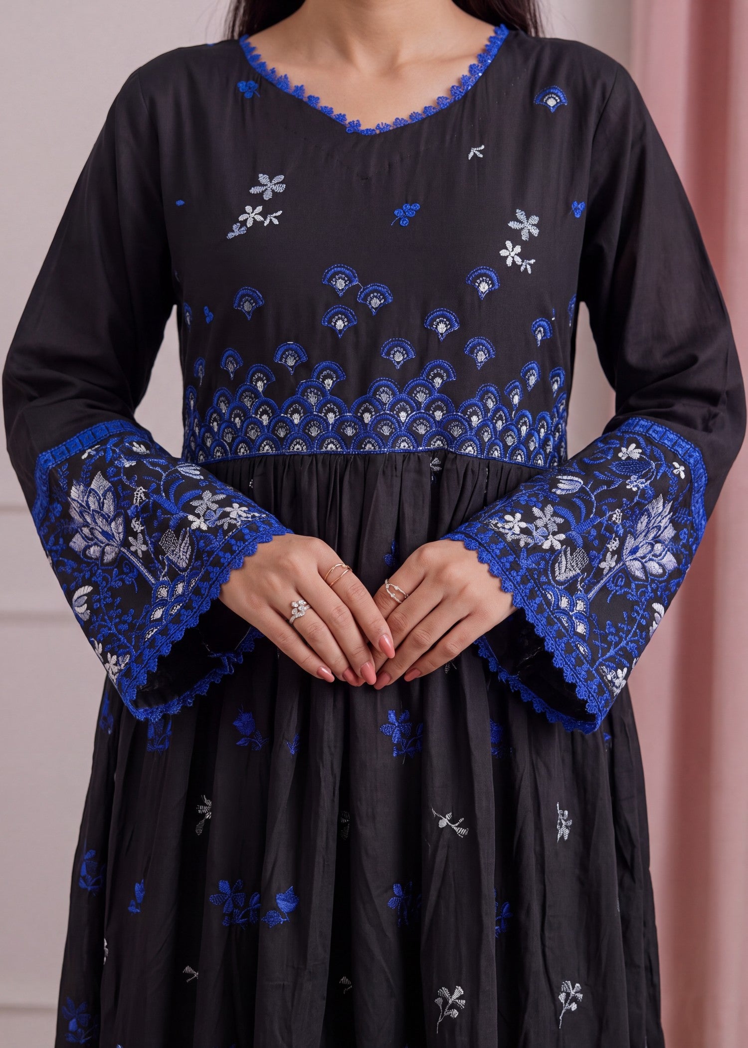 lawn Anarkali in Black