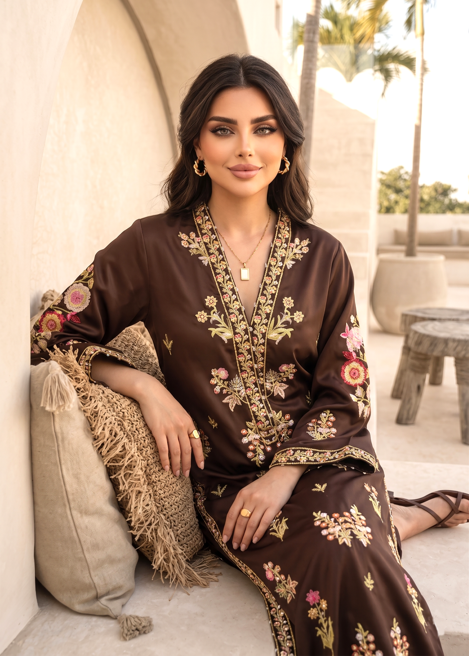 cambric Kurta Set in Brown