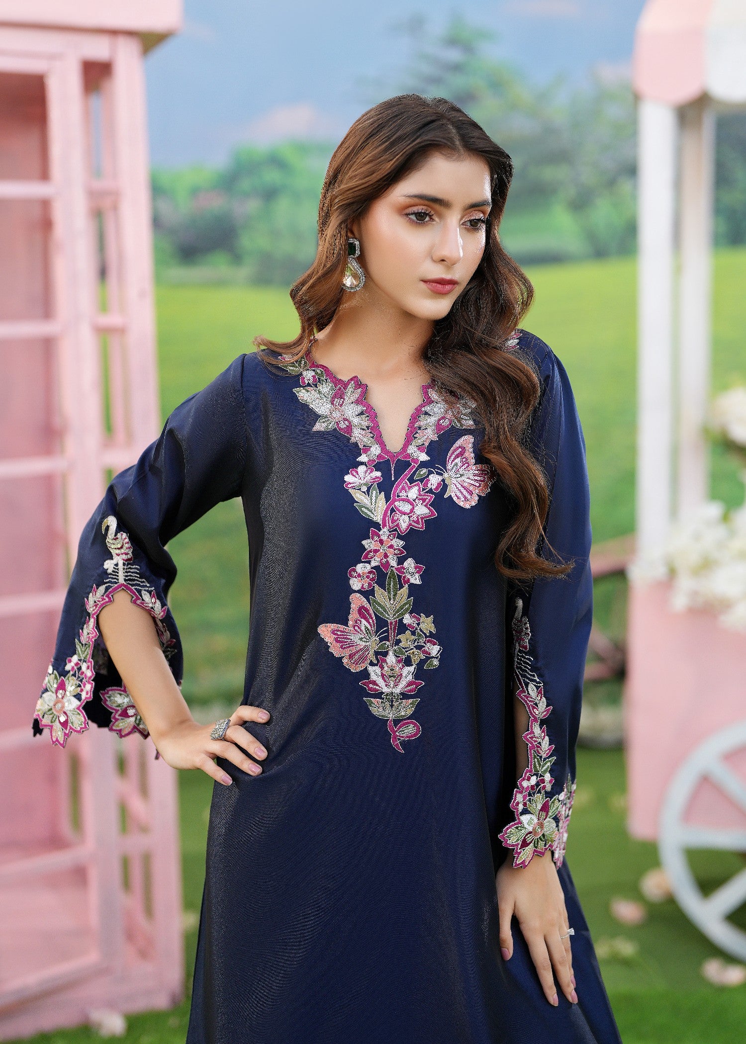 kattan silk Kaftan in Navy blue