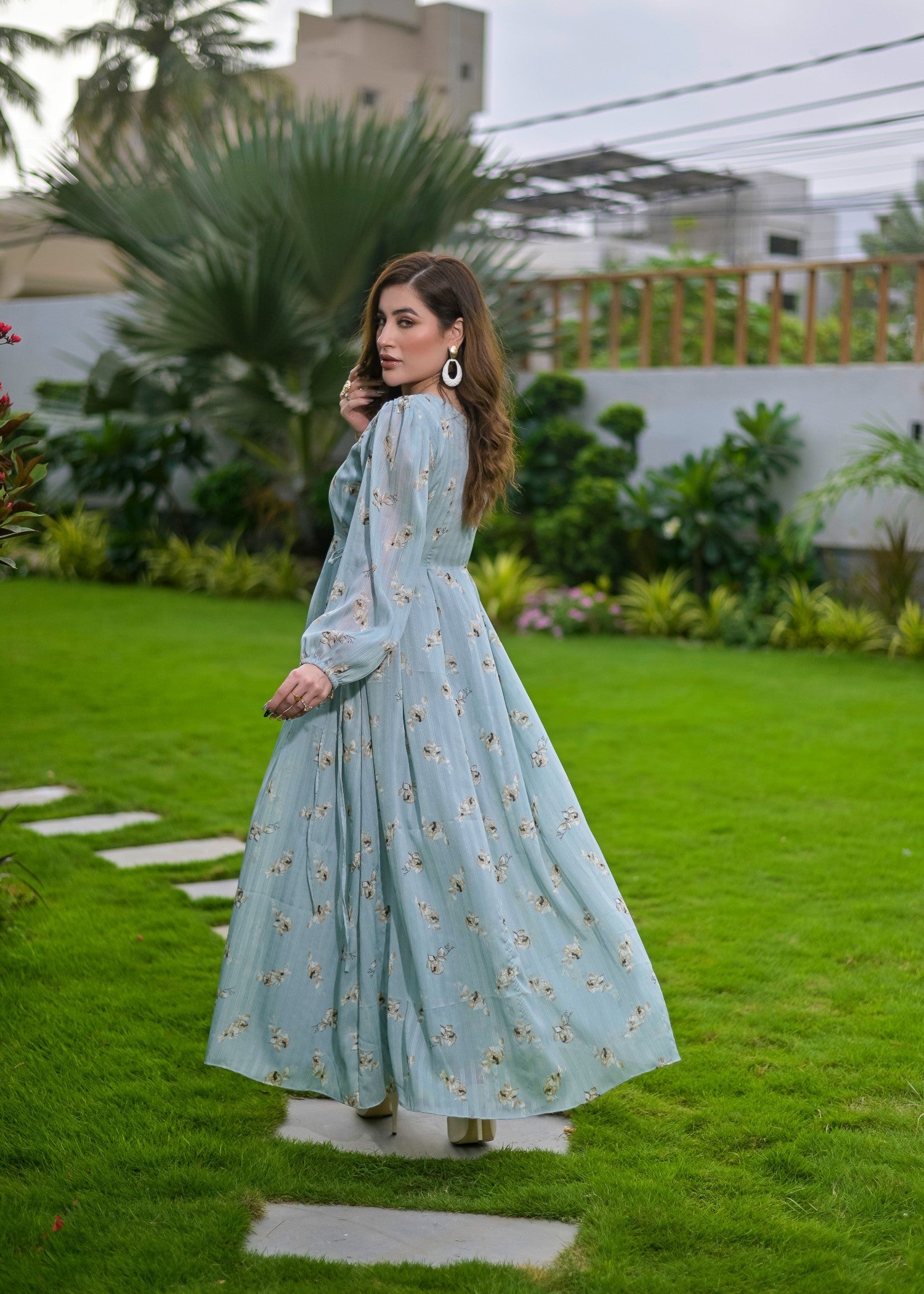 polyester chiffon Maxi in Powder blue