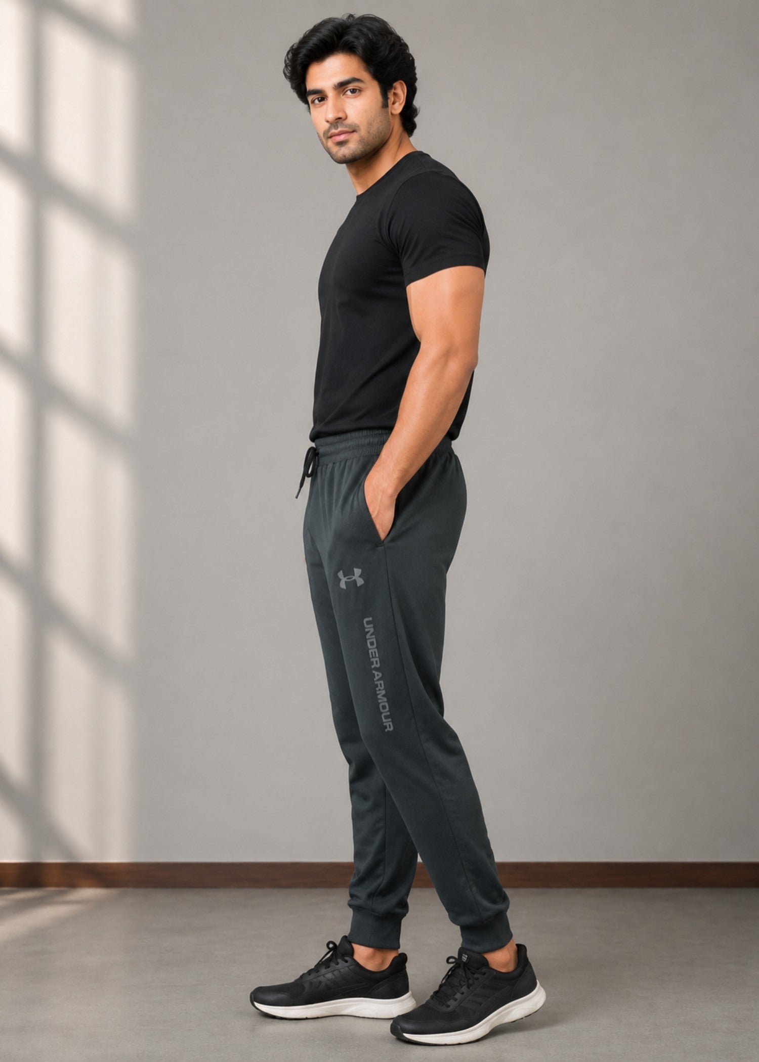 cotton Trousers in Charcoal black