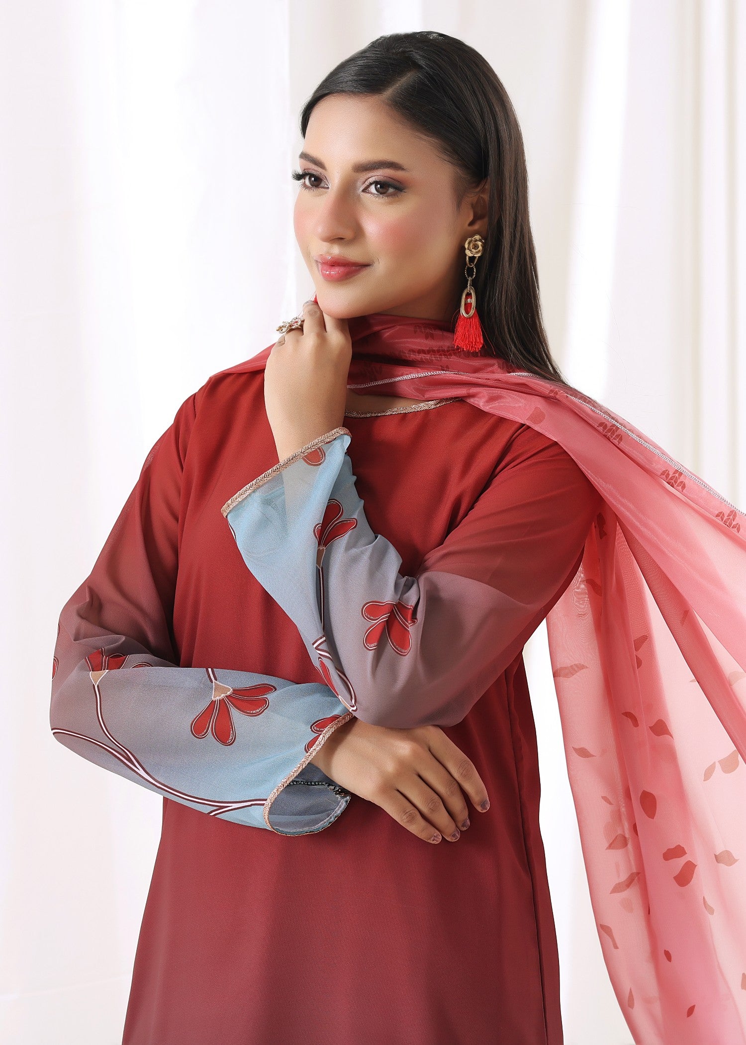 chiffon Kurta Set in Amaranth