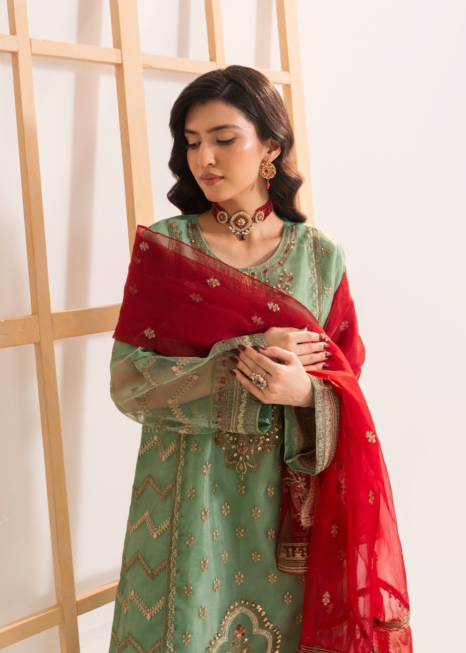 organza Sharara in Pistachio green