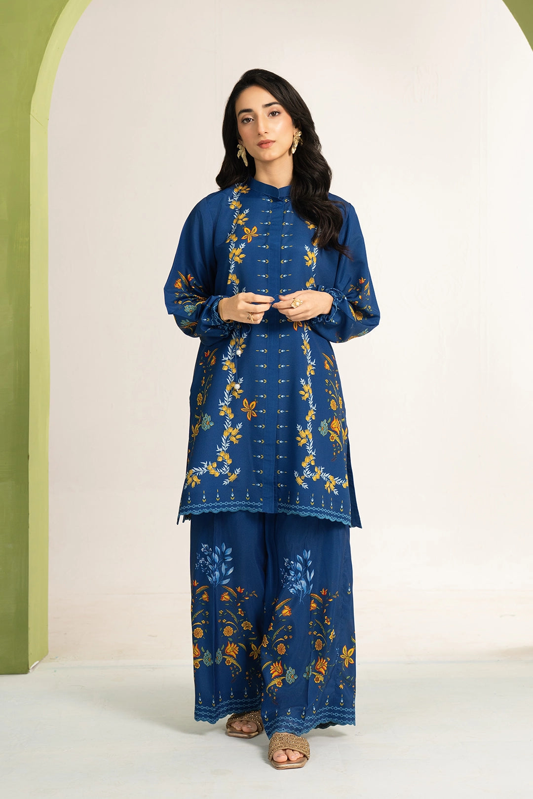 silk finish lawn Co Ord Sets in Royal blue