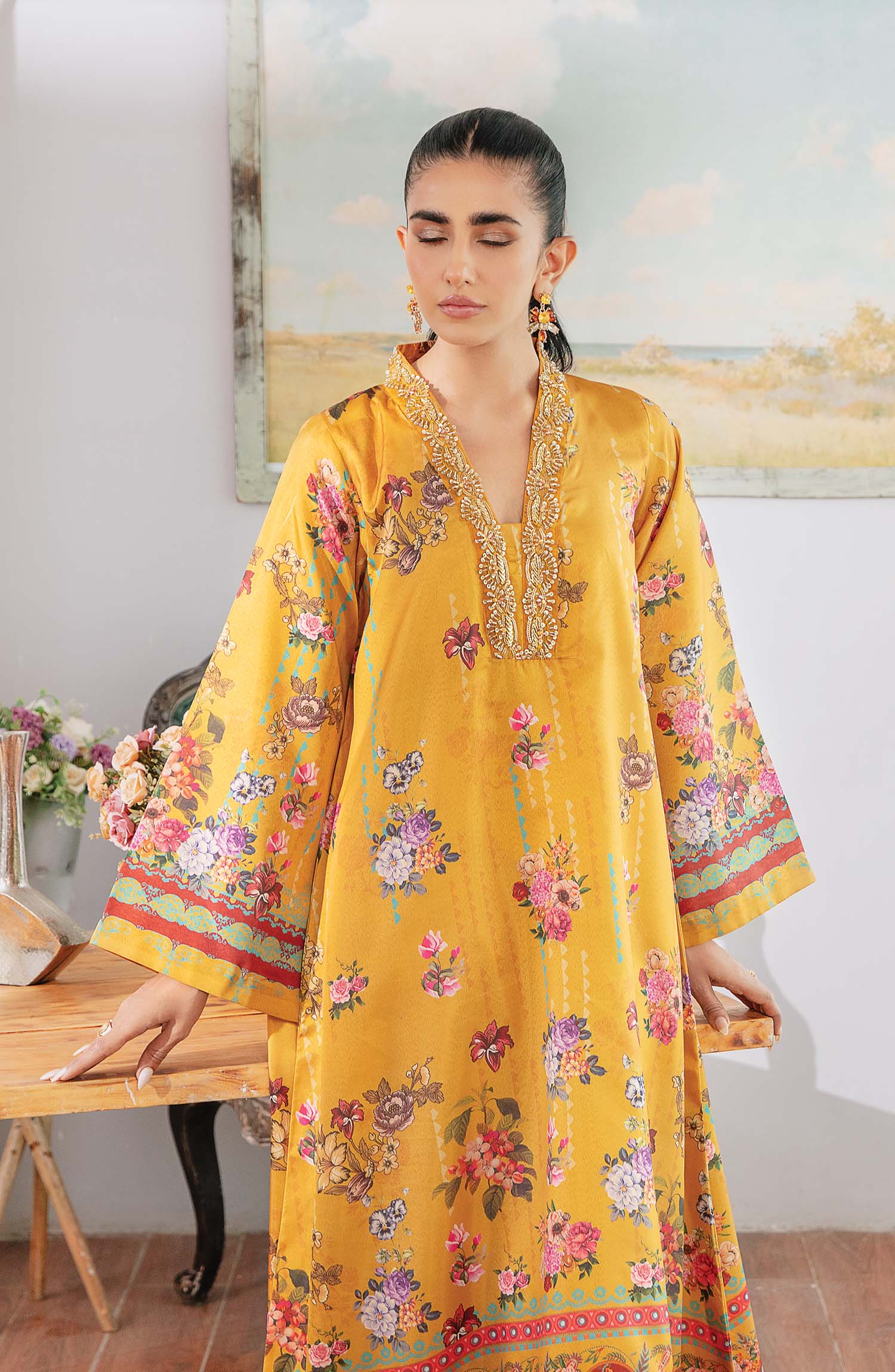 silk Kurta Set in School bus yellow