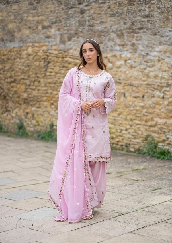 lawn cotton Kurta Set in Cotton candy pink