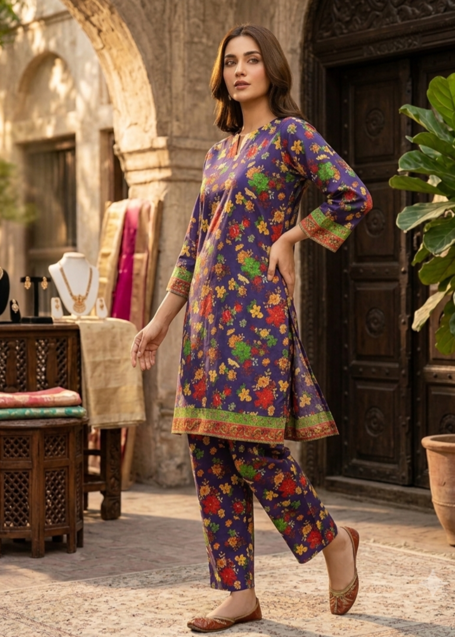 lawn Co Ord Sets in Purple heart