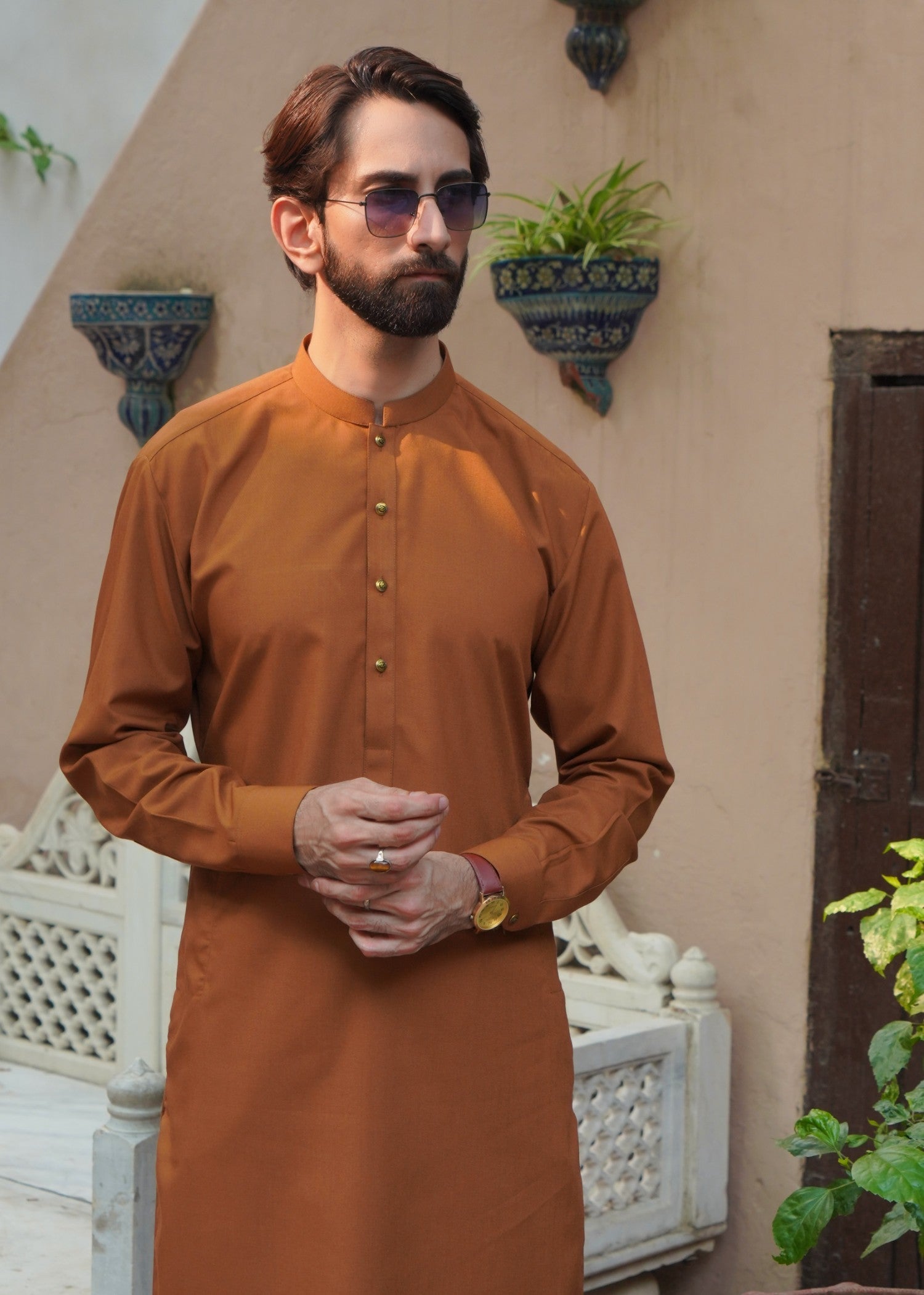 wool Kurta Set in Rust orange
