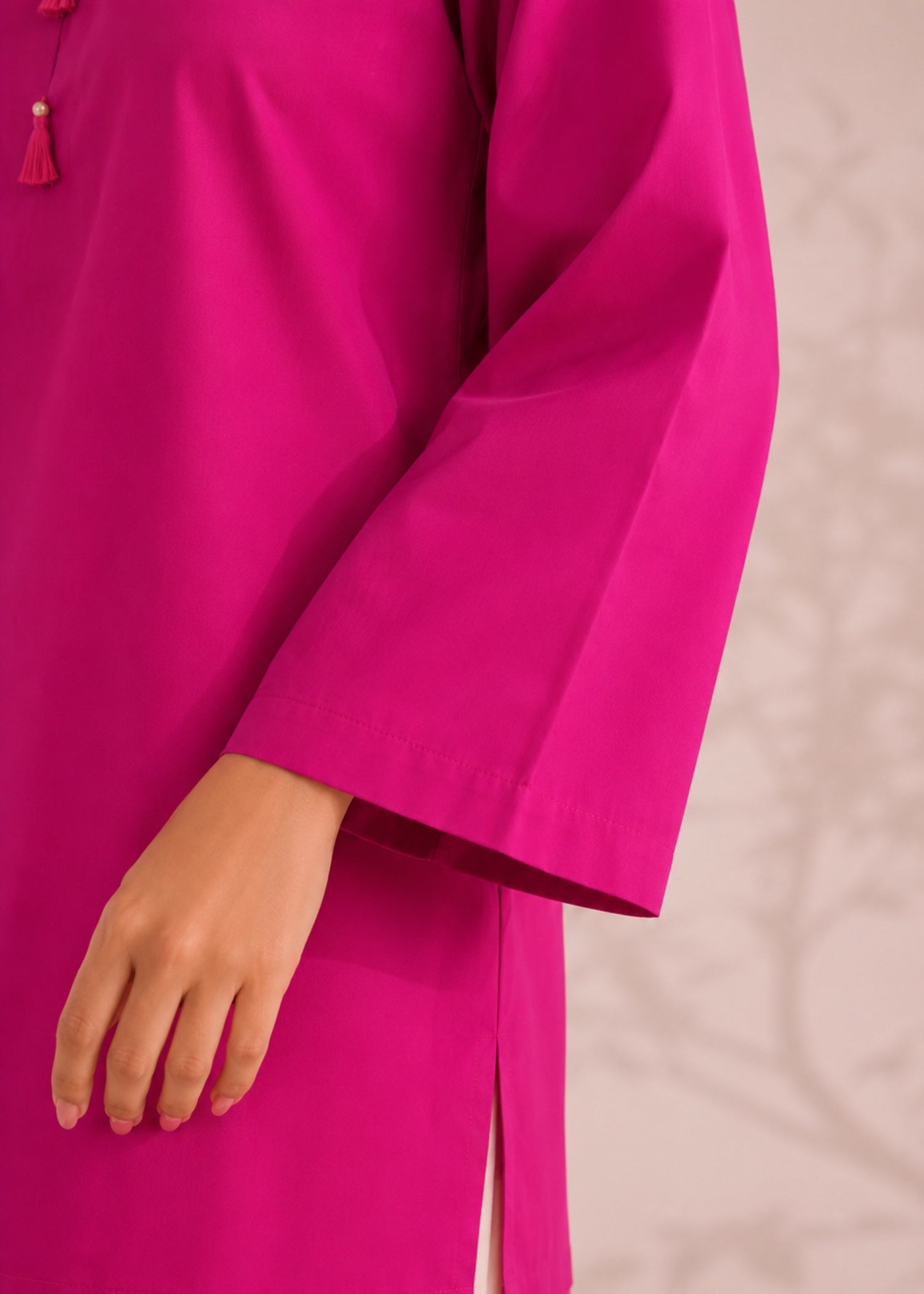 linen Kurta Set in Shocking pink, off-white