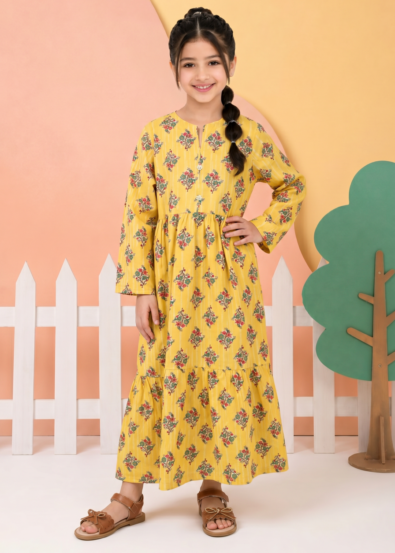 lawn Pishwas in Mustard