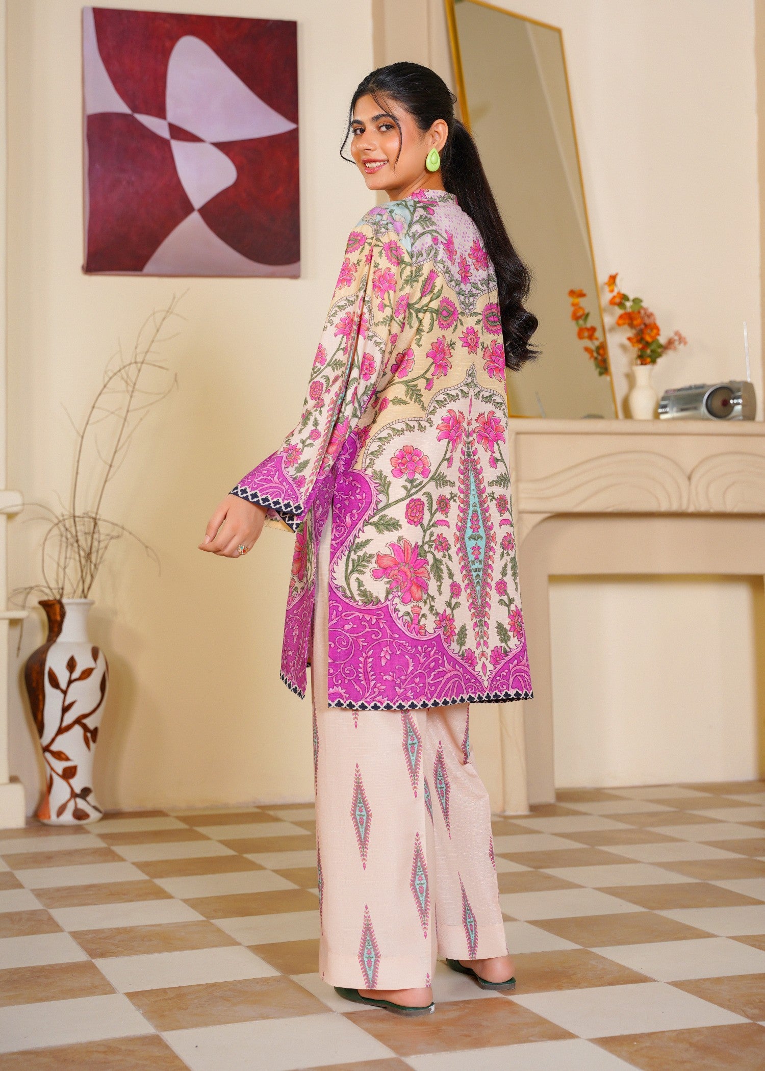 slub cambric Kurta Set in Vanilla