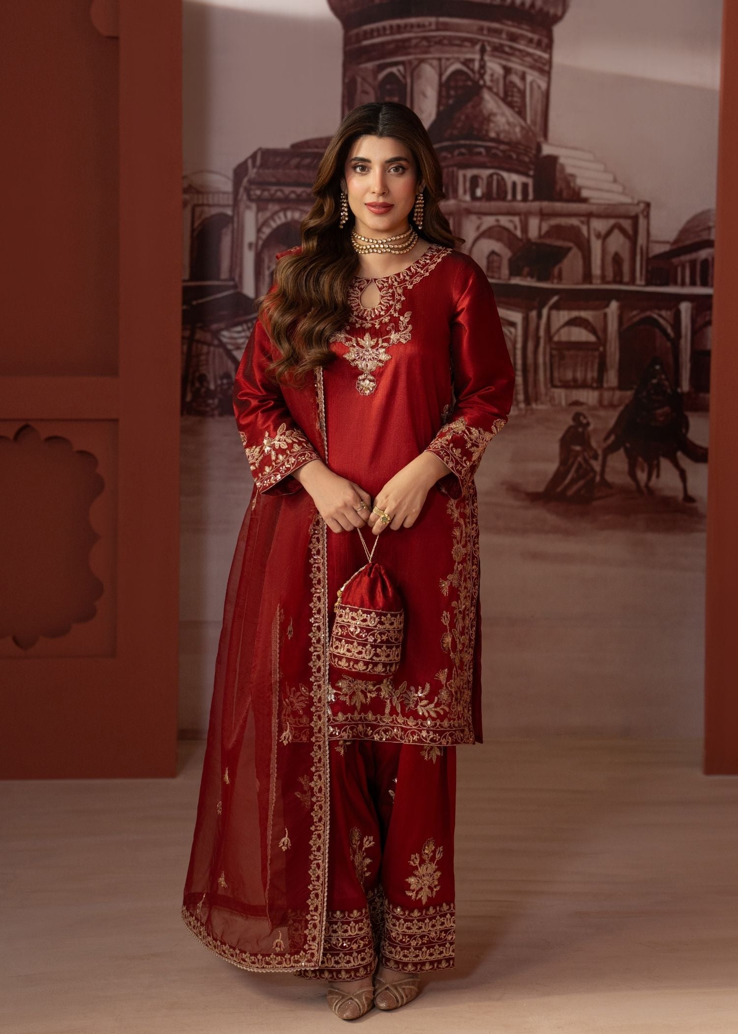 raw silk Kurta Set in Blood red
