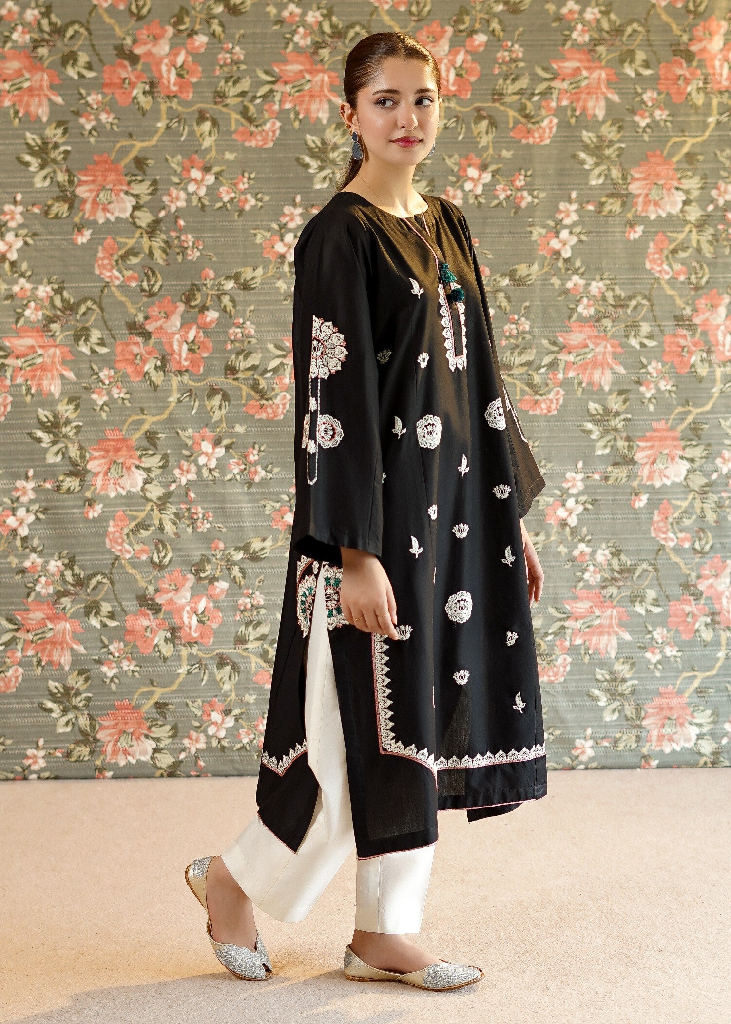lawn Kurti in Black