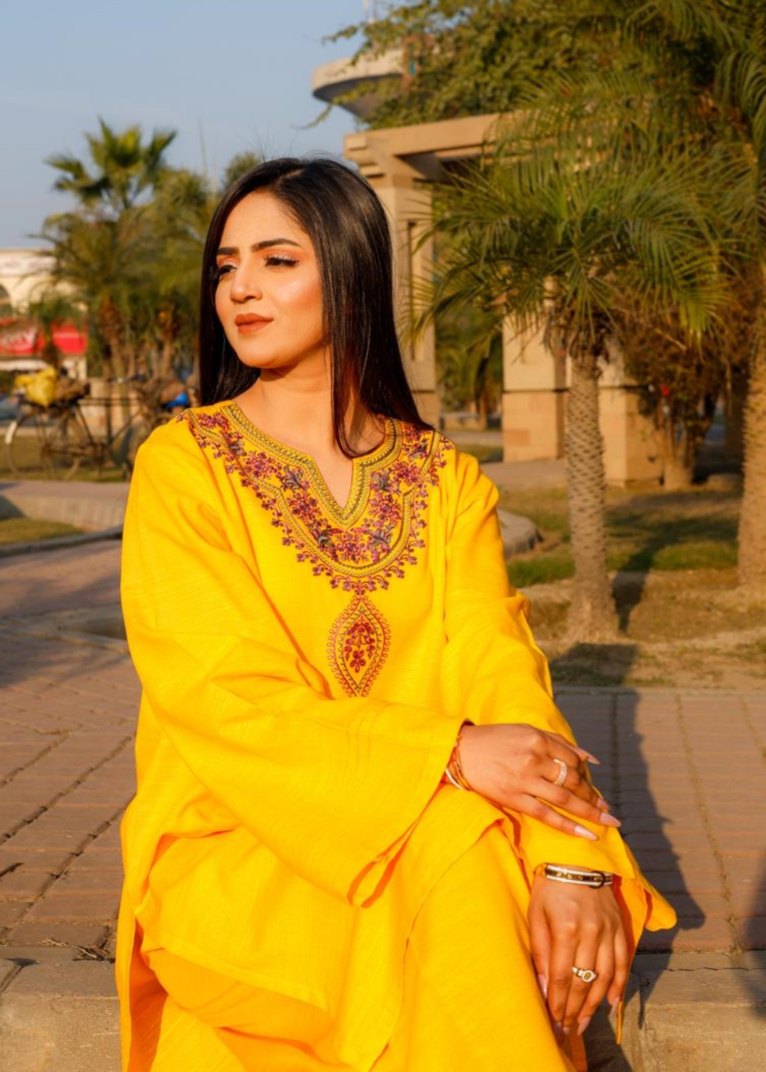 khaddar Kurta Set in Lemon