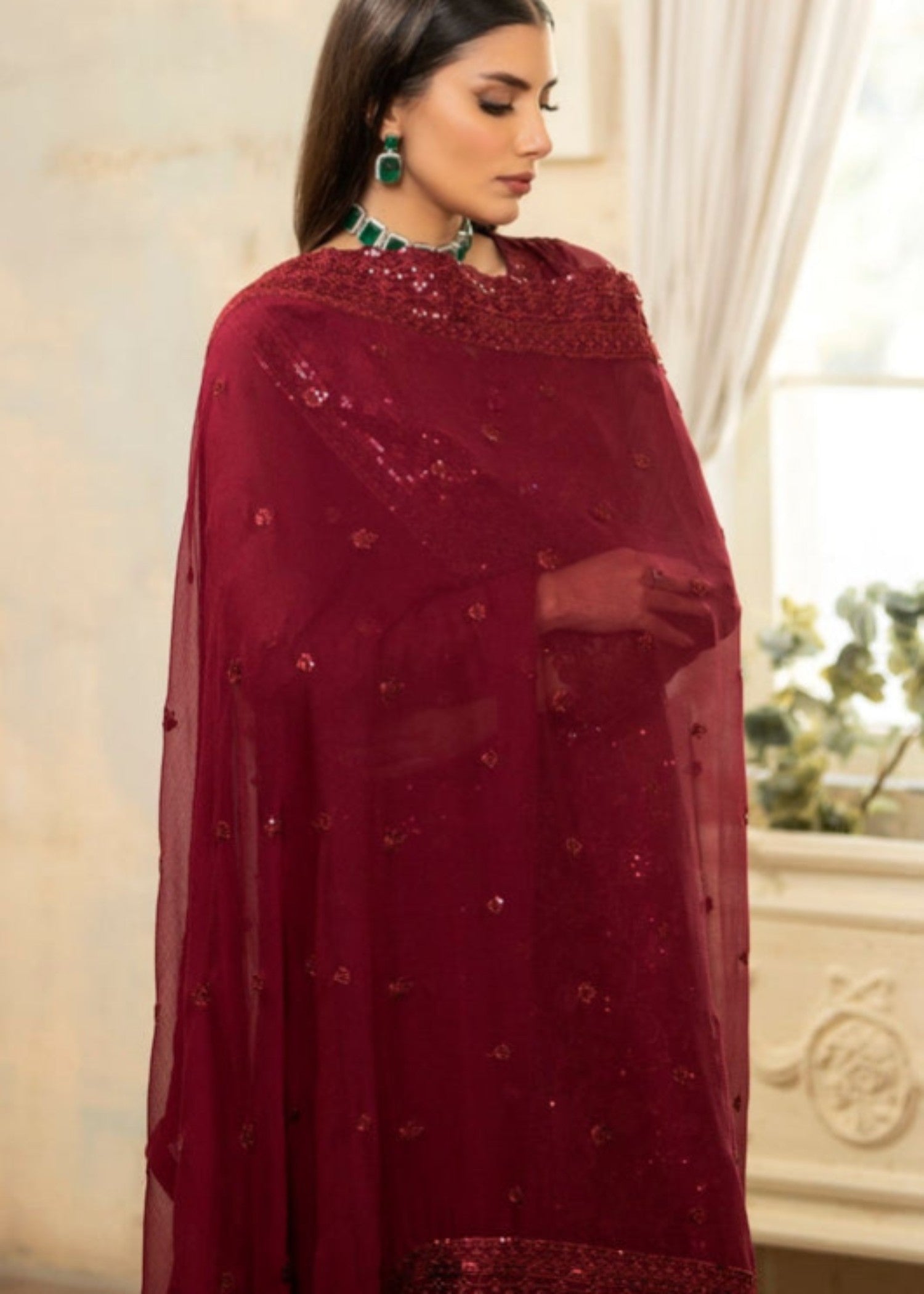 bemberg crinkle chiffon Kurta Set in Red