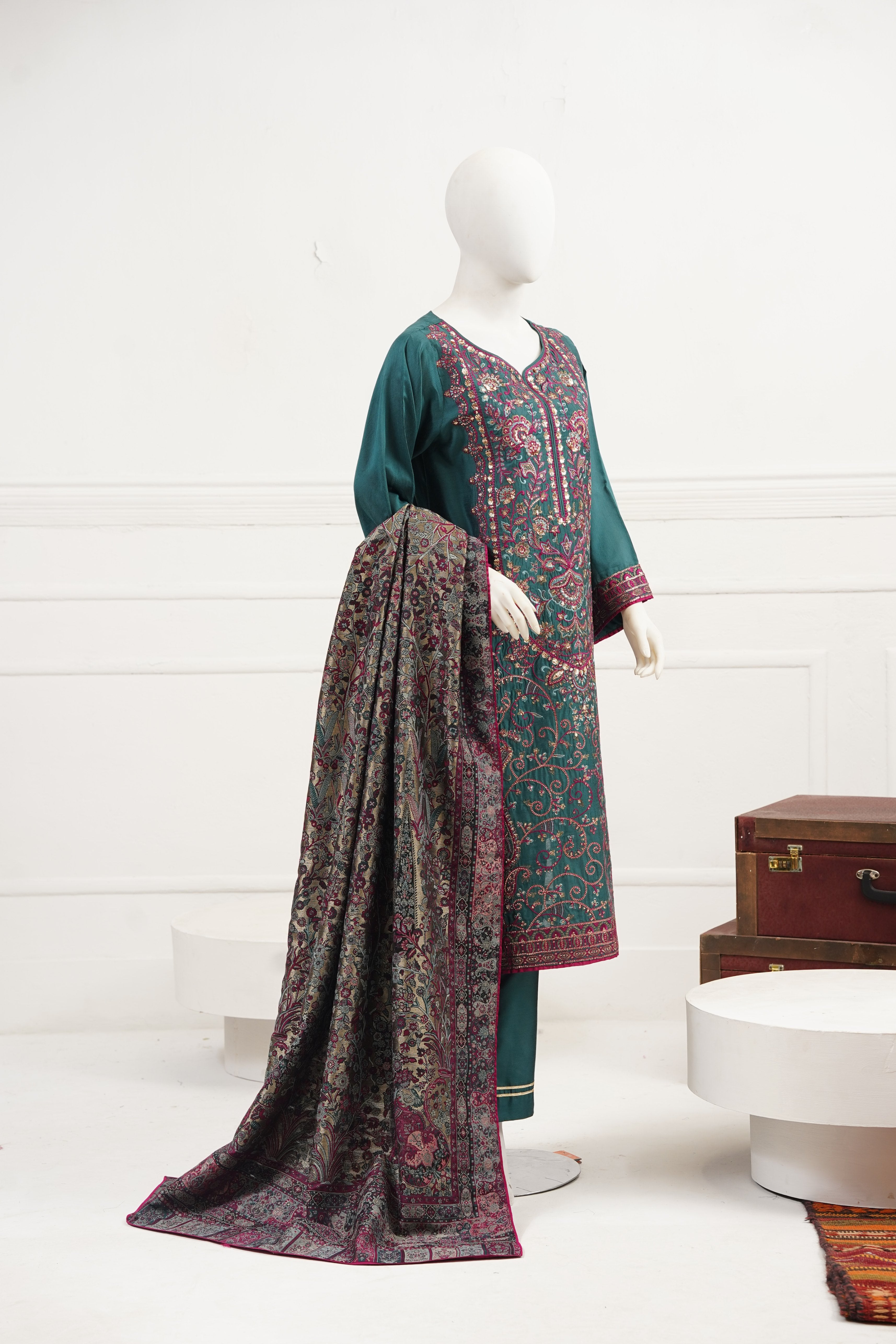 viscose Kurta Set in Pine green