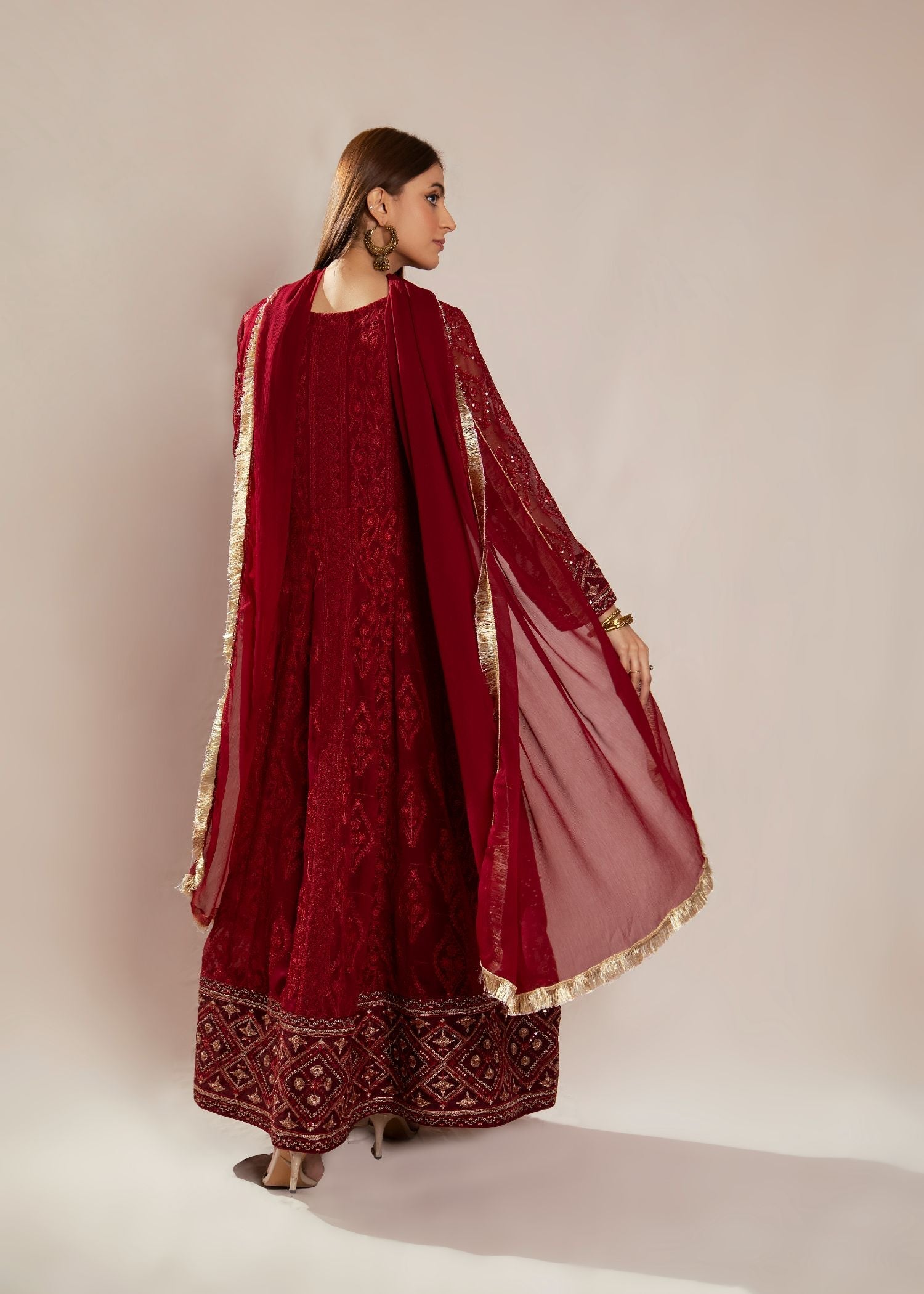 chiffon Angrakha in Maroon
