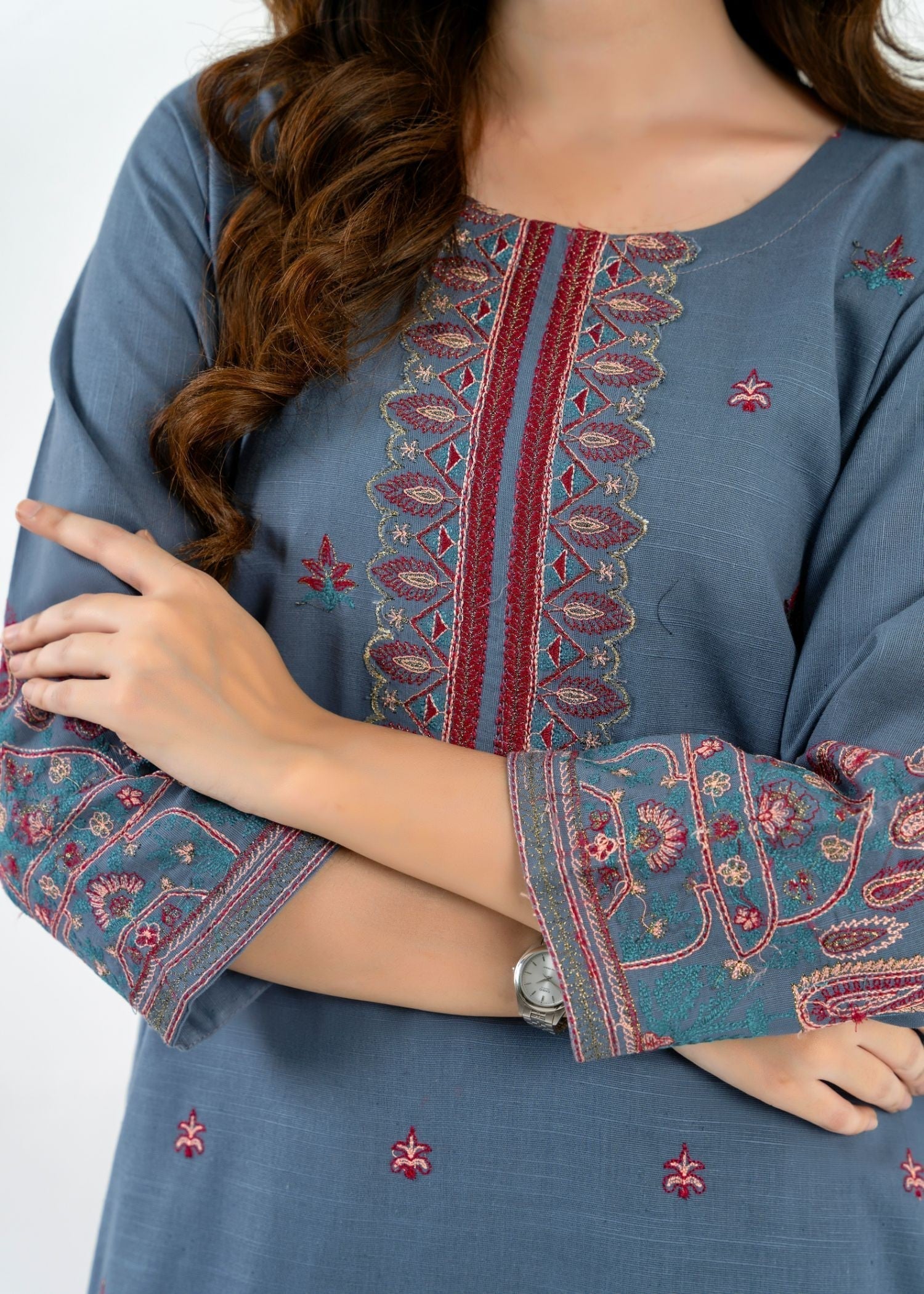 slub khaddar Kurta Set in Slate grey
