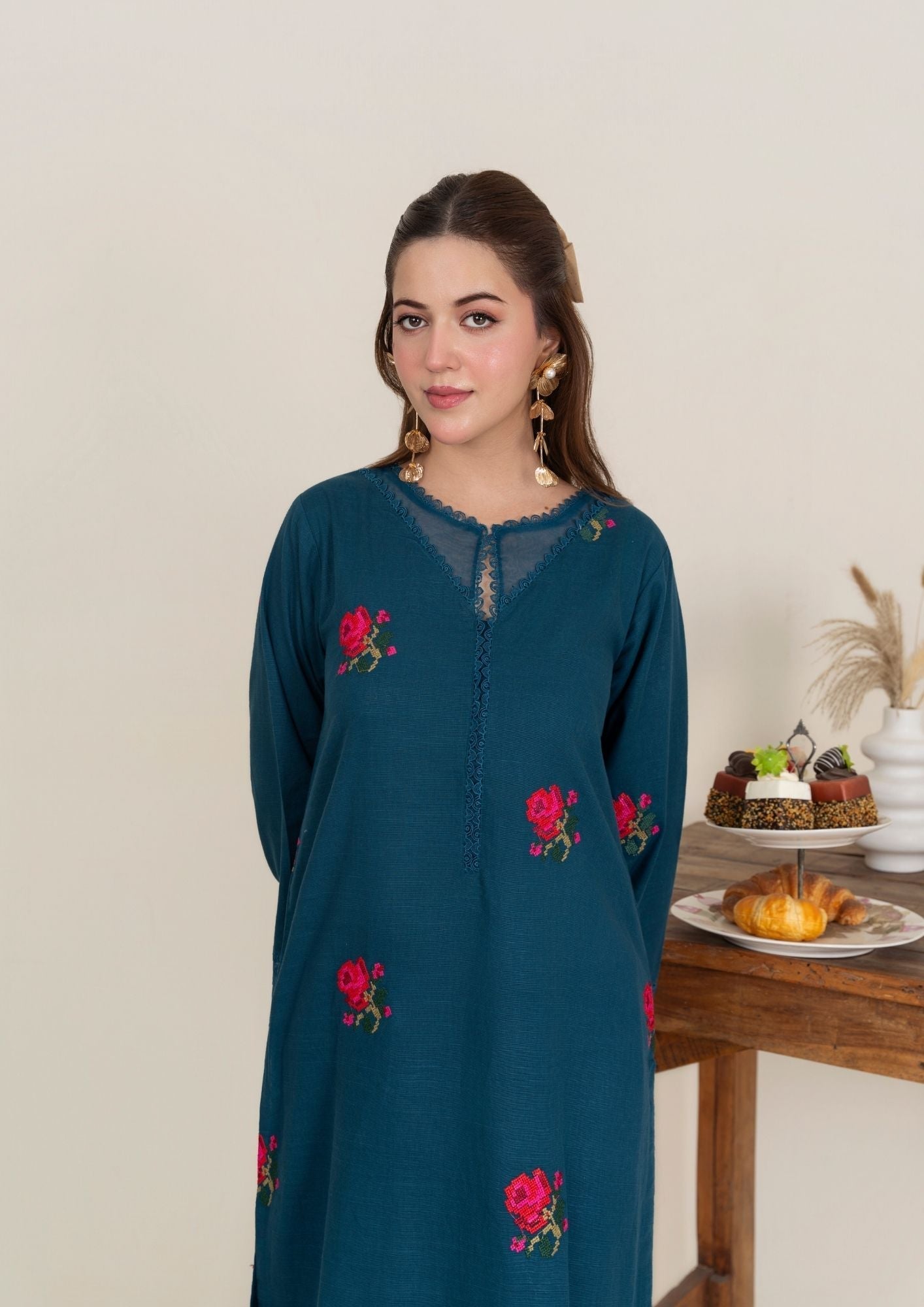 khaddar Kurta Set in Teal