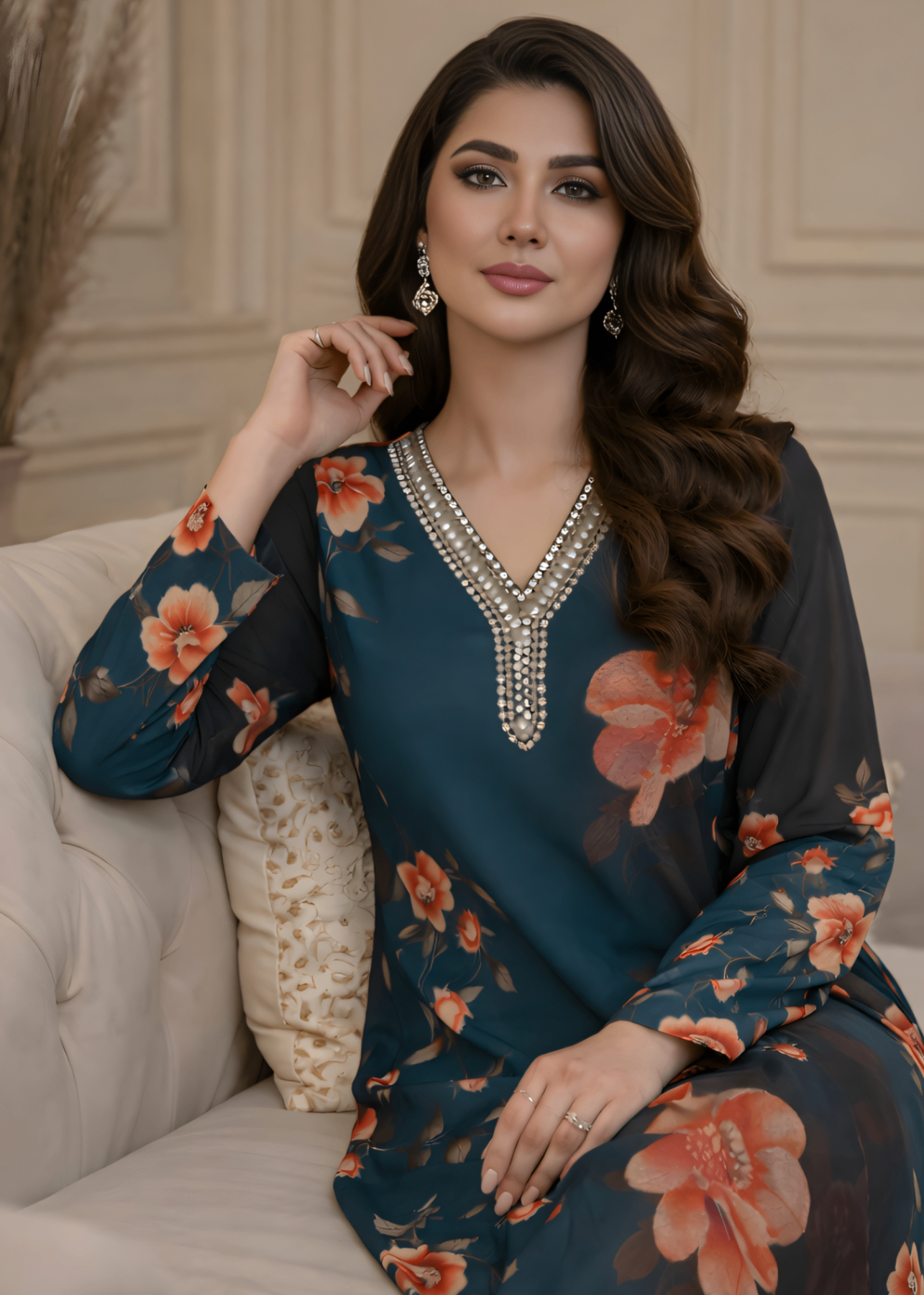 crepe Kurta Set in Teal